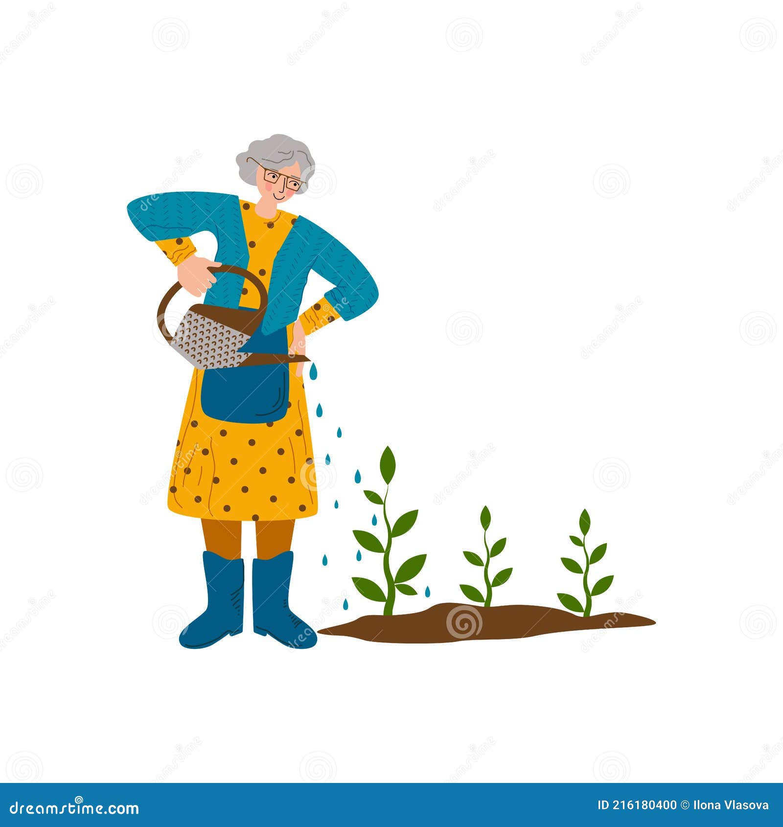 Old Woman is Watering Plants. a Hobby is Gardening. the Joy of Working ...