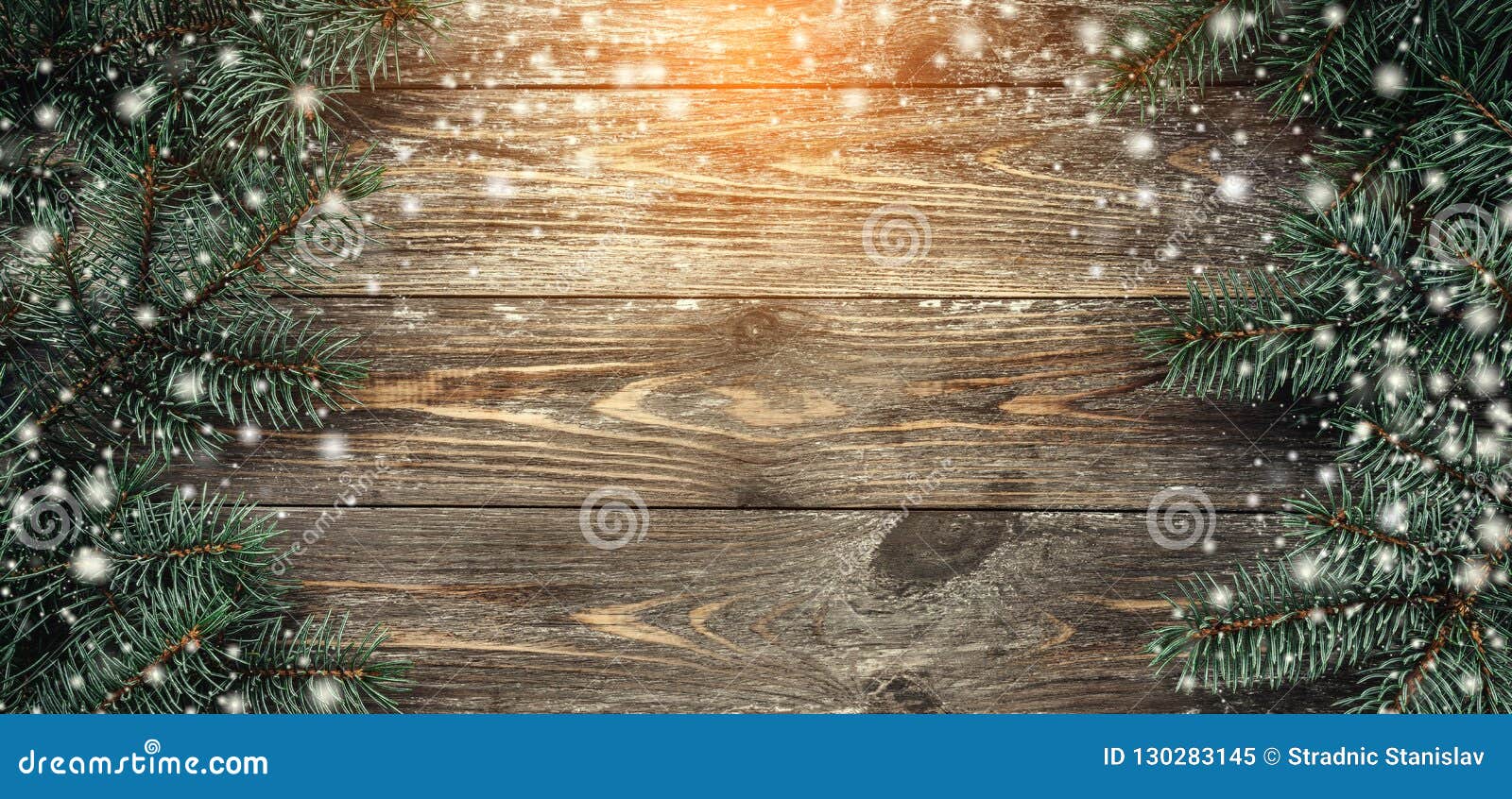 Old Wood Background with Fir Branches. Space for a Greeting Message ...