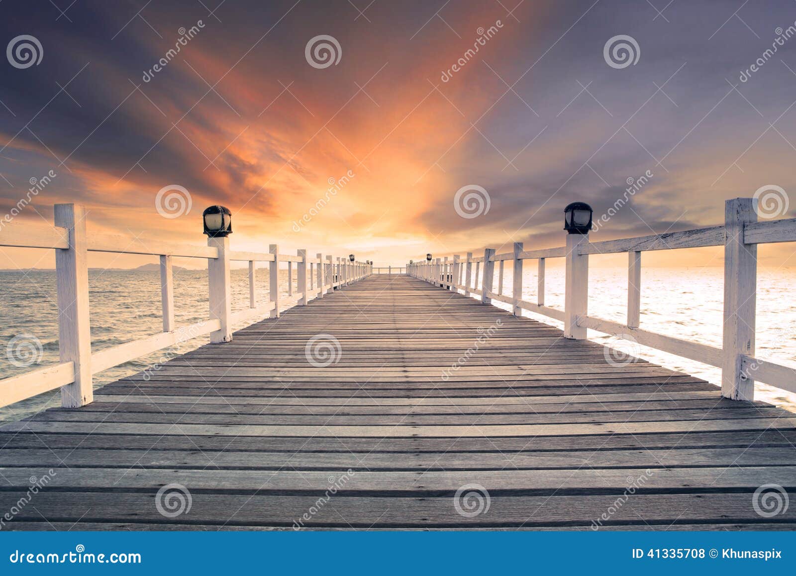 old wood bridg pier with nobody against beautiful dusky sky use