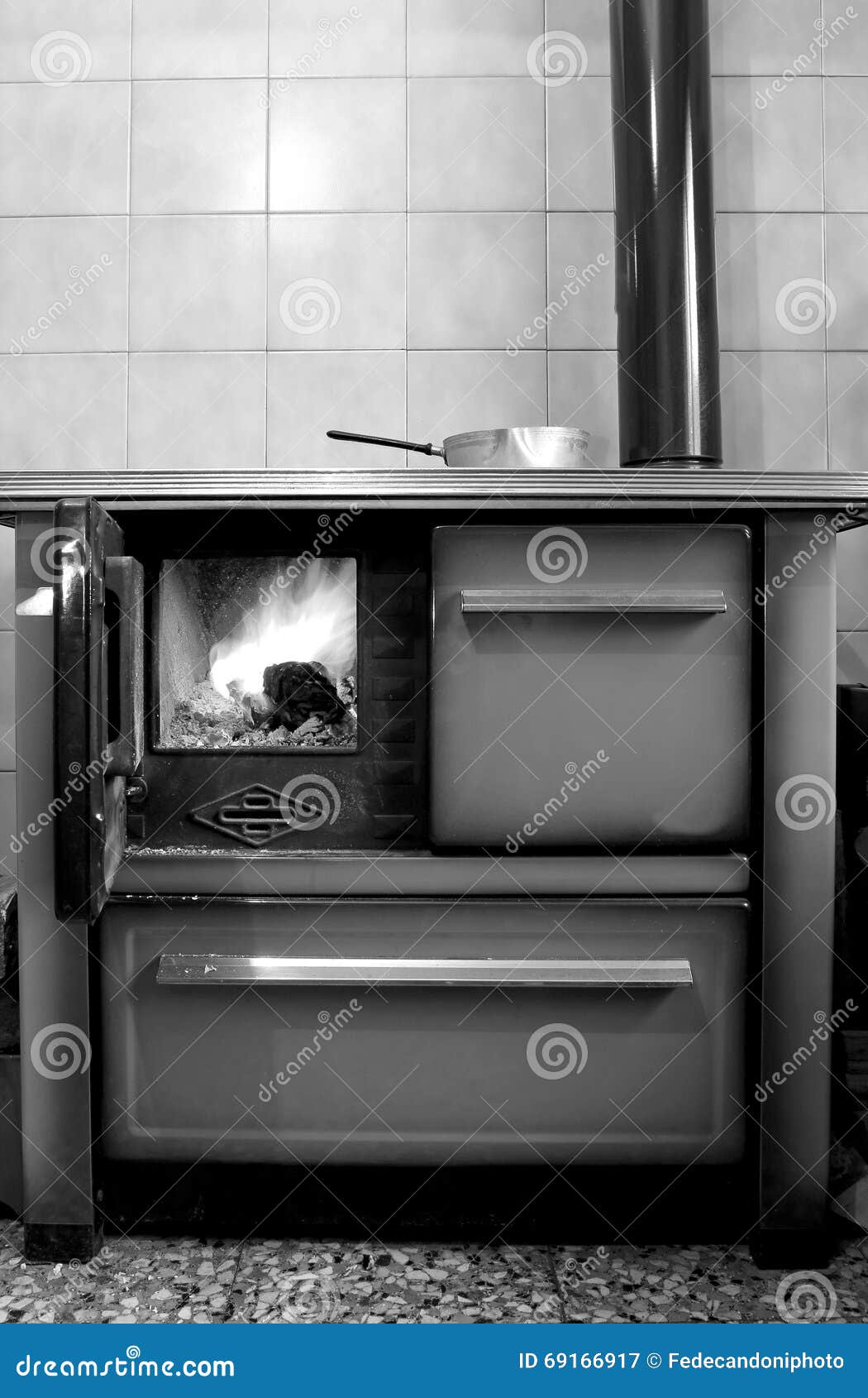 Old Woodburning Stove in the Kitchen of Ancient Home Stock Image