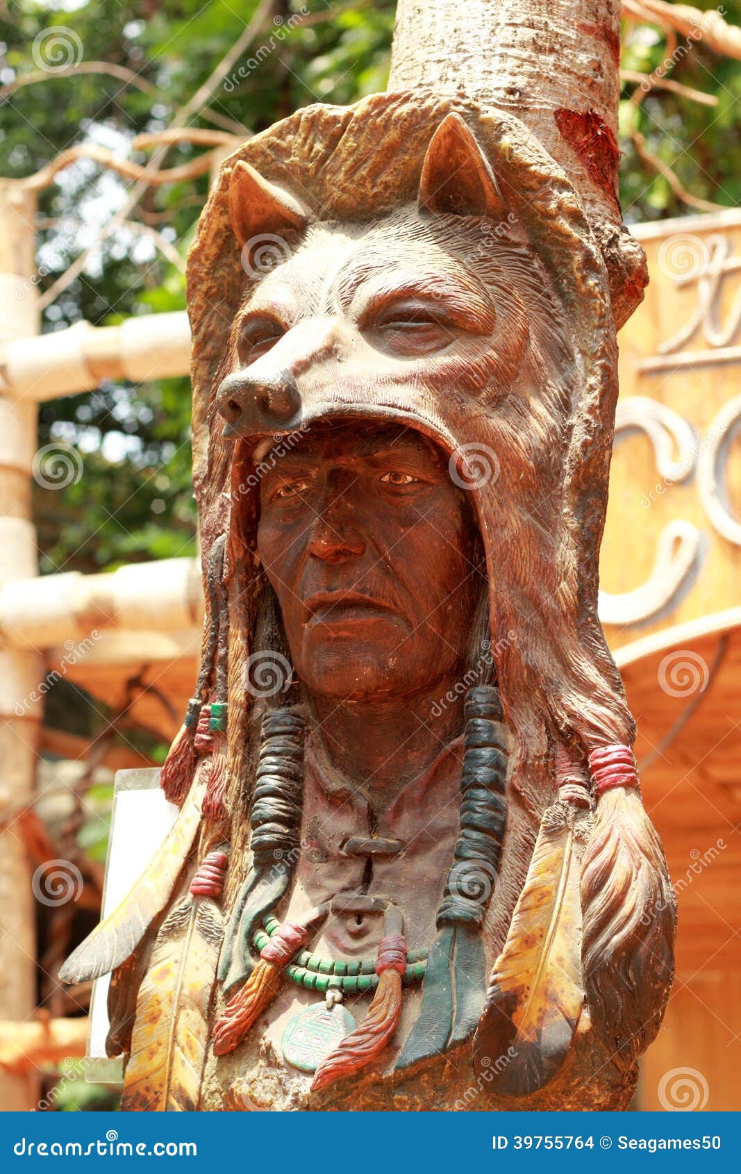 Old Wood Carved Of Indian Chief Head Stock Photo Image 39755764