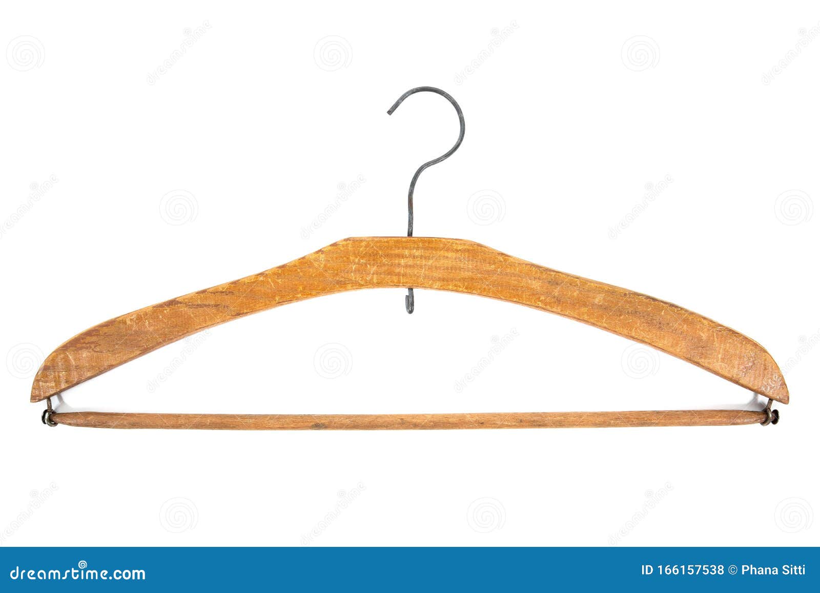 Old Vintage Wood Clothes Hanger Isolated on White Background Stock