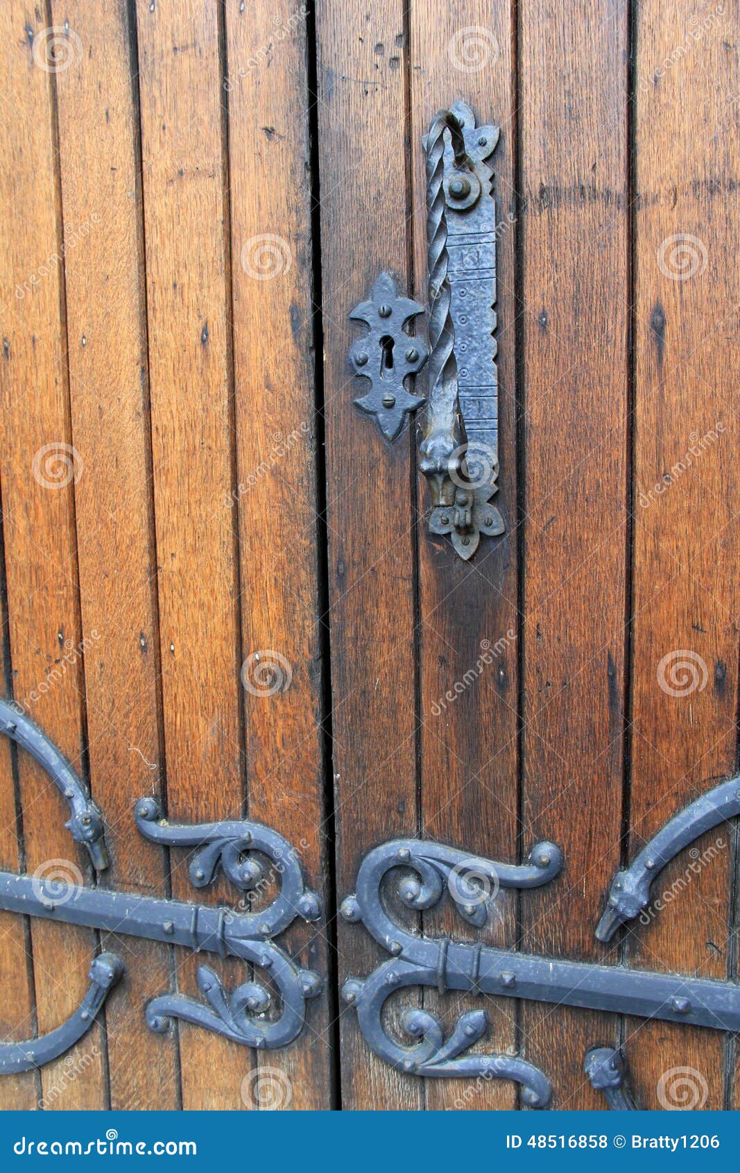 Old Wood Doors with Ornate Black Hardware Stock Photo Image of black