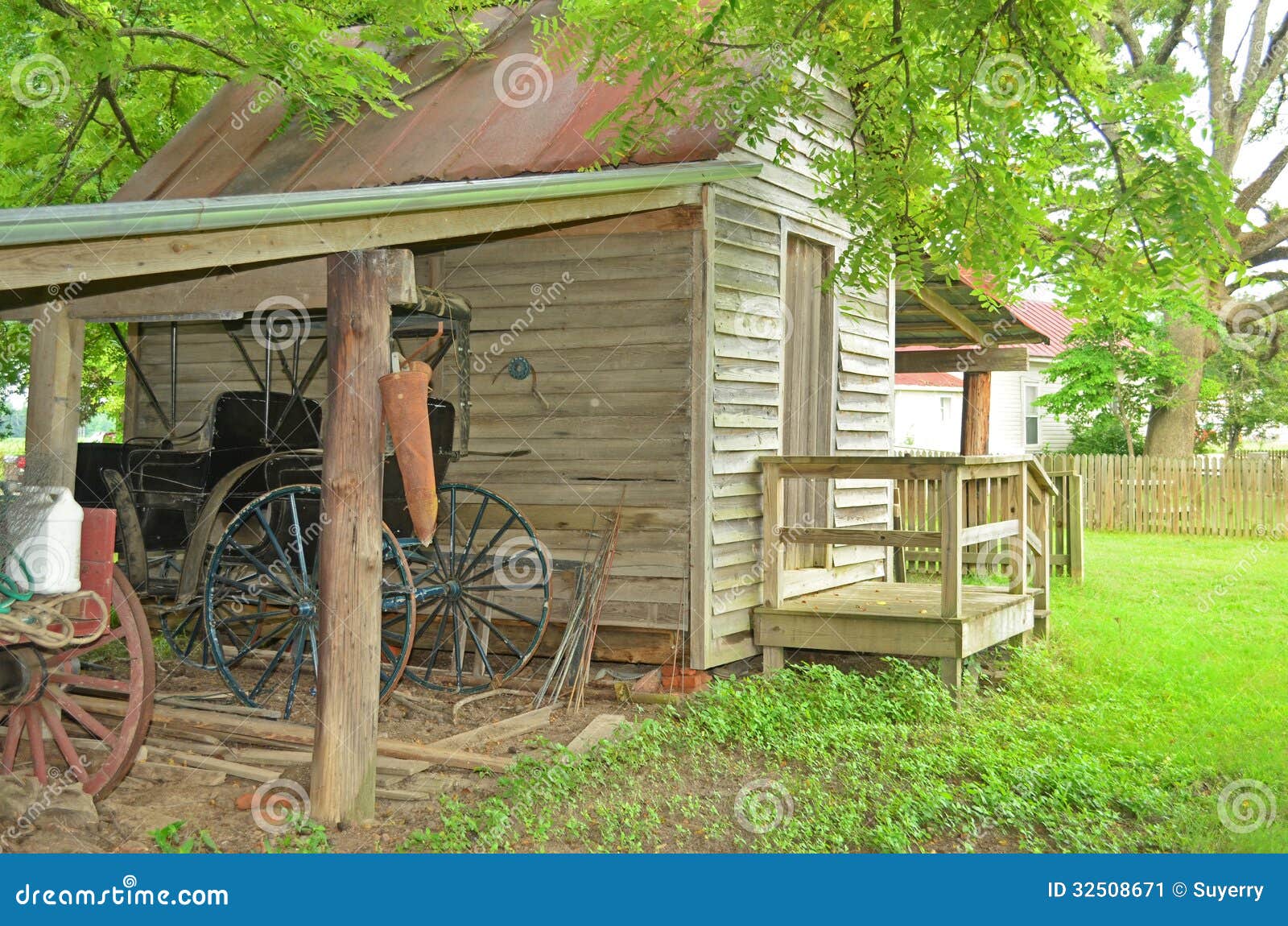 Old Wood Shed Antique Horse Carriage Stock Image - Image 