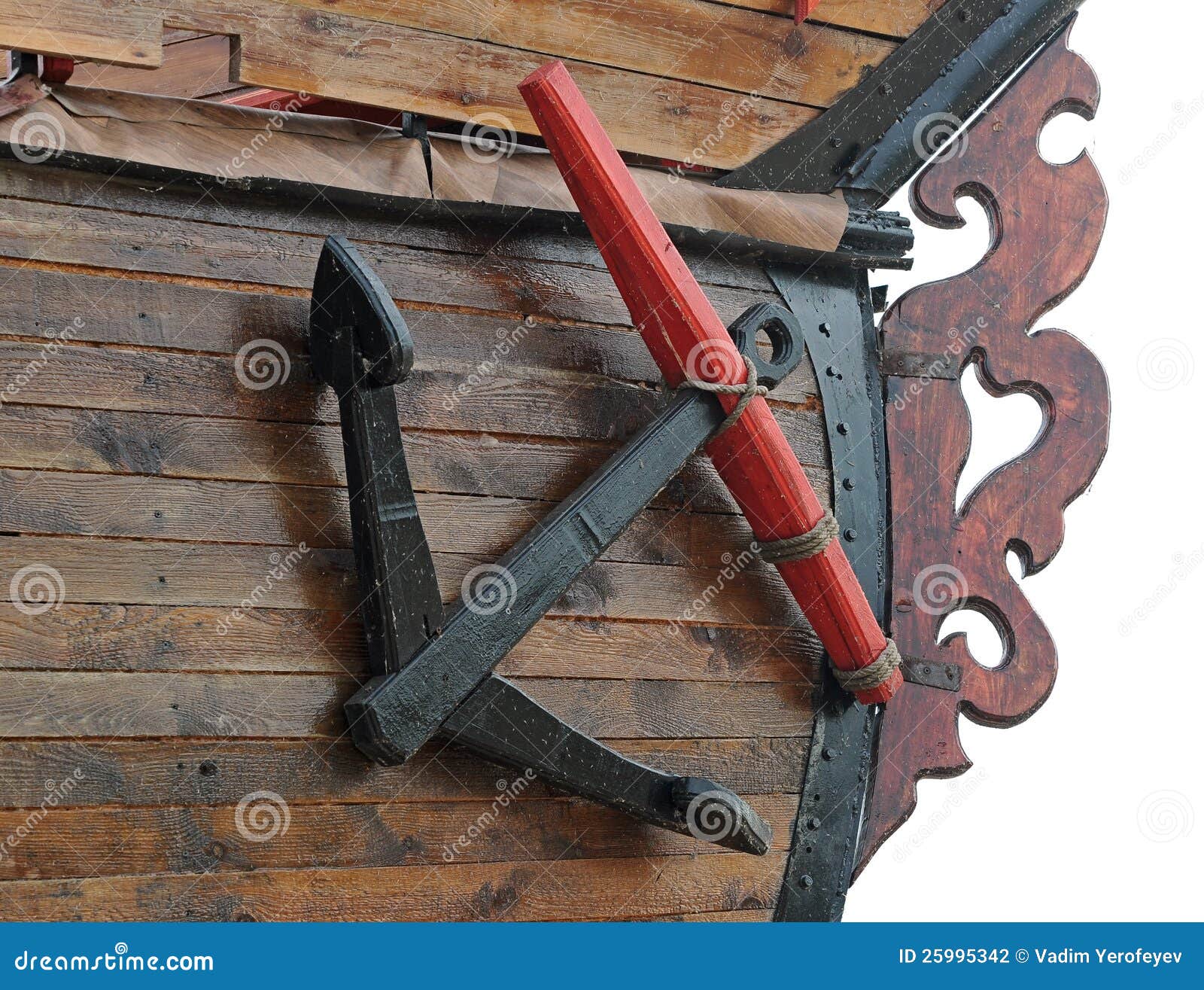 The Old wooden anchor stock photo. Image of rope, port 25995342