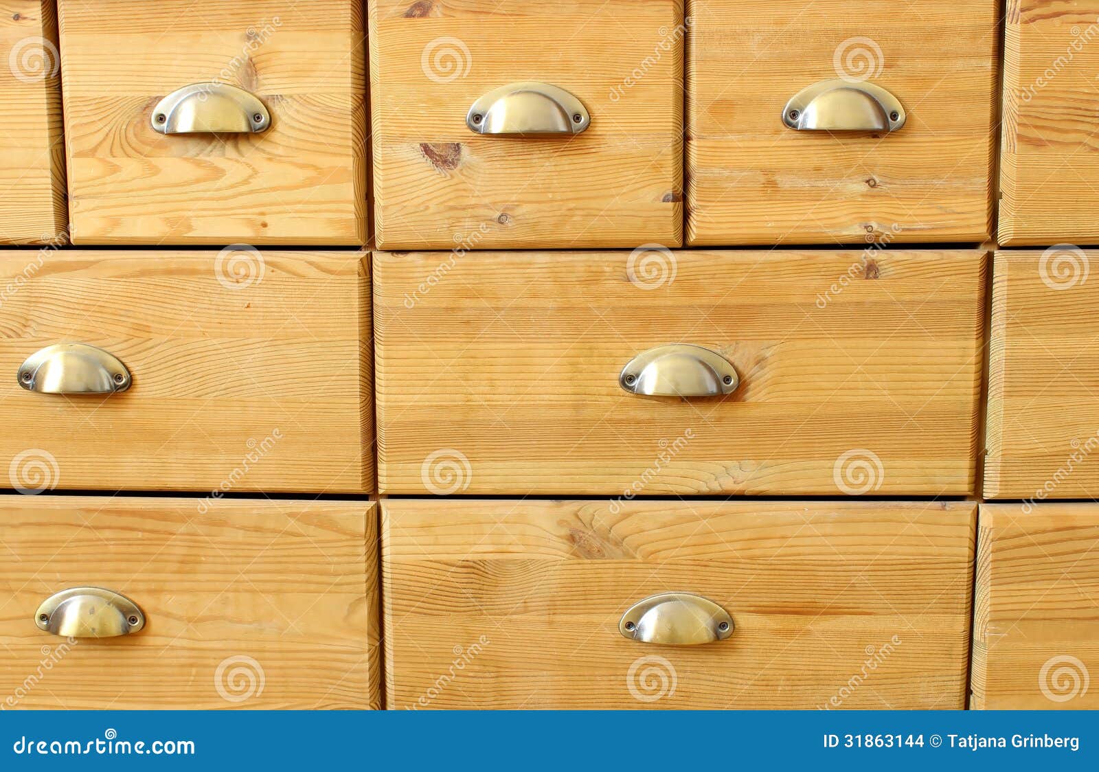 Old Wooden Antique Chest Of Drawers With Metal Handles Stock Photo