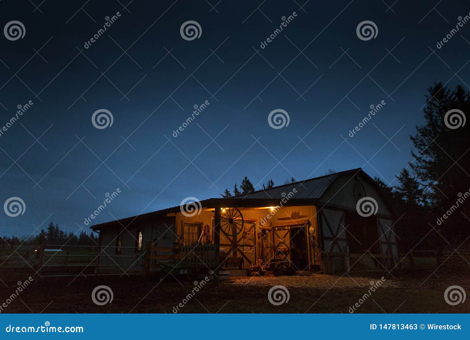 An Old Wooden Barn At Farm In The Woods Under Beautiful Night Sky Stock Image Image Of Outdoor