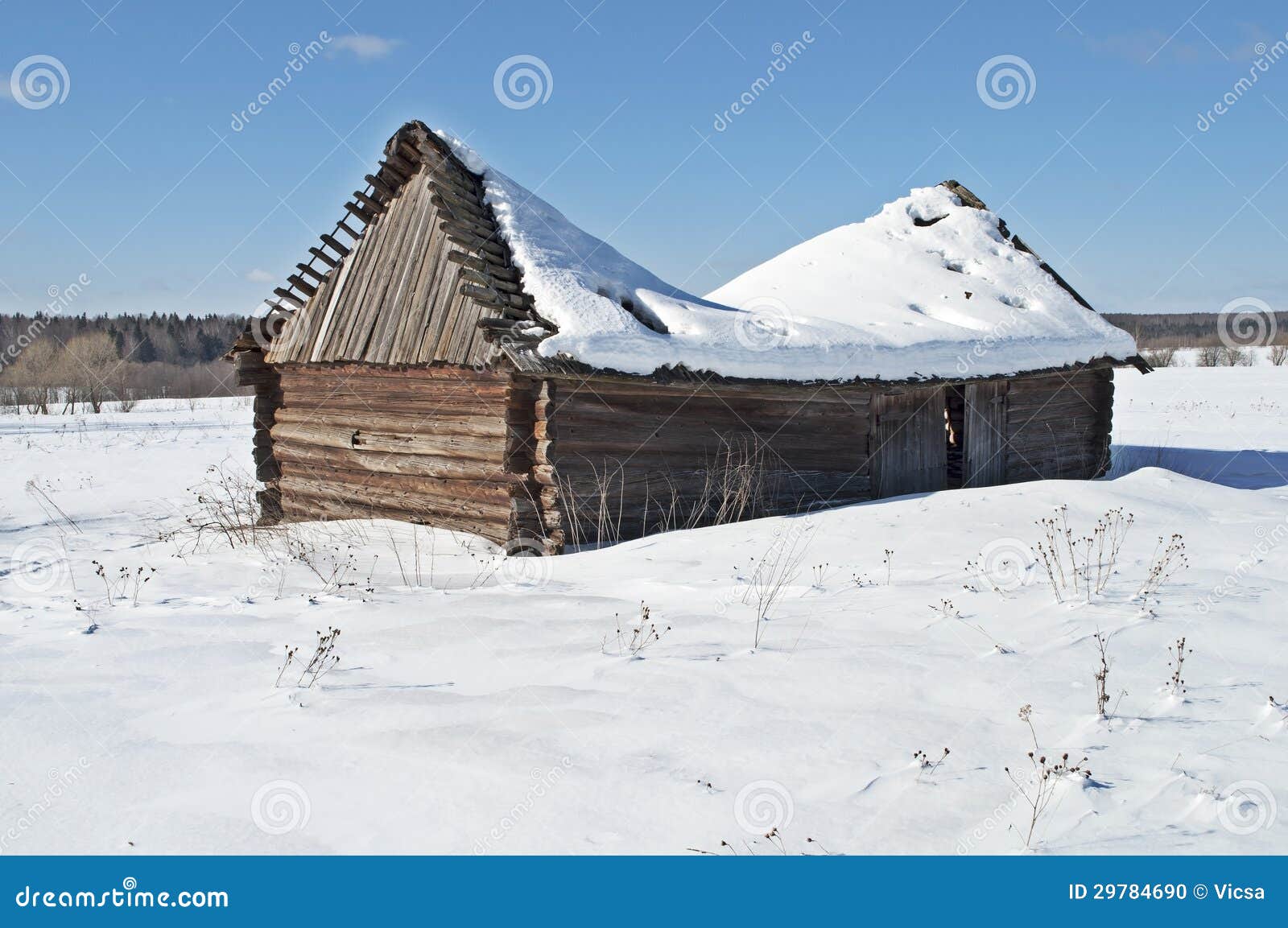 Old wooden barn under snow stock photo. Image of sagging ...
