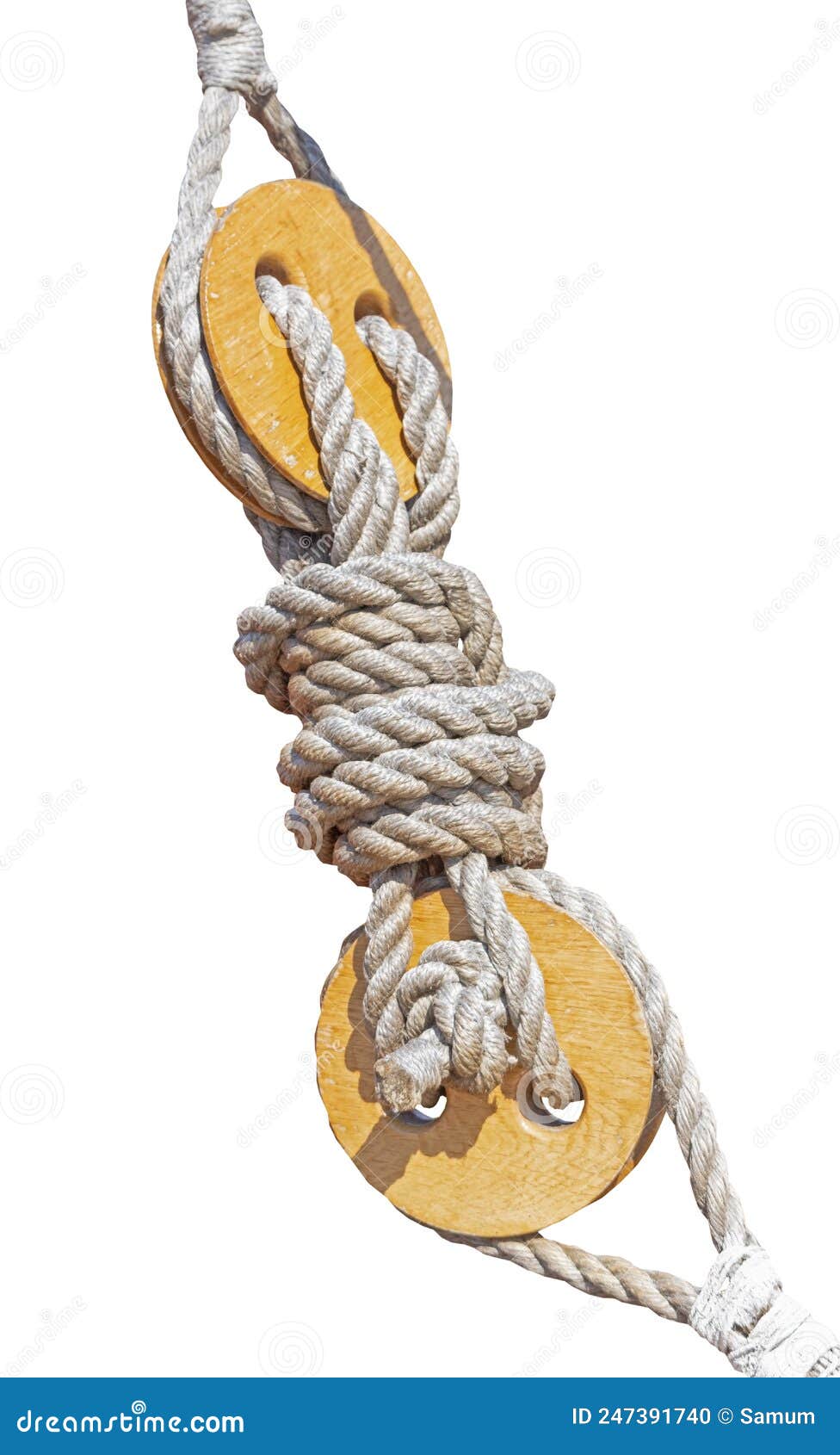 Old wooden block with rope stock photo. Image of gray 247391740