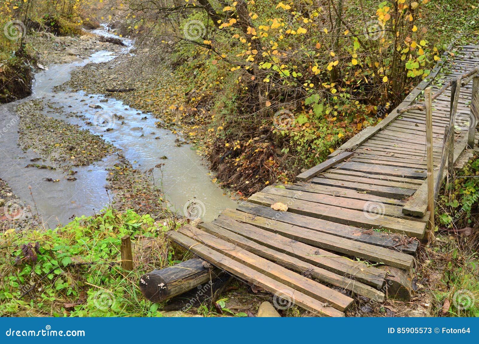 Old Wooden Bridge Over River Stock Image Image Of Brook Water 85905573