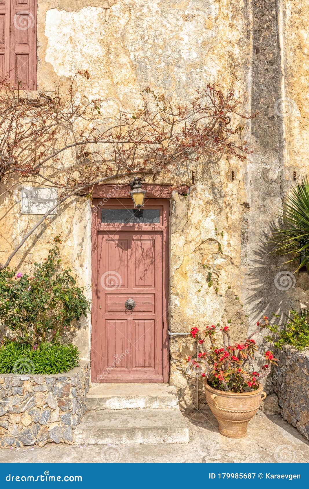 Old Wooden Brown Door in Rethymnon. Greece Stock Image - Image of wall ...