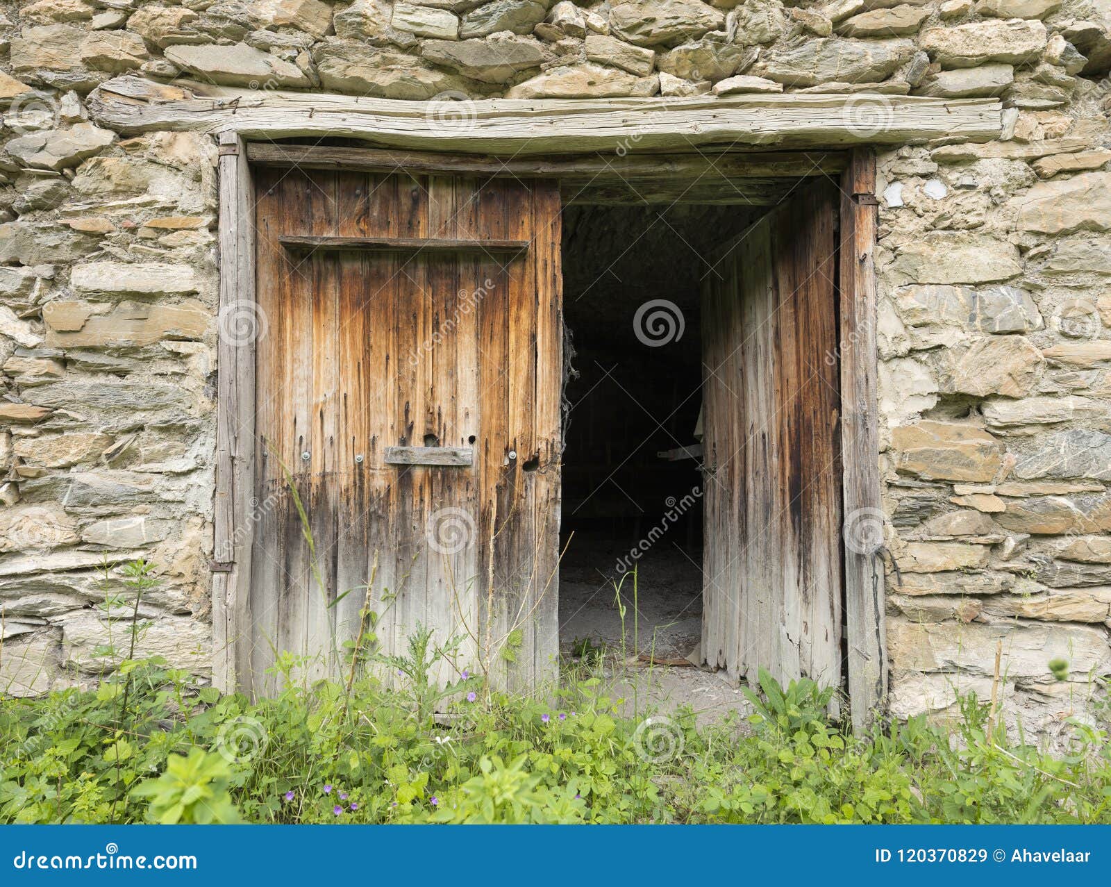 Old Wooden Brown Doors of Stone Barn in French Provence Stock Image - Image  of door, background: 120370829