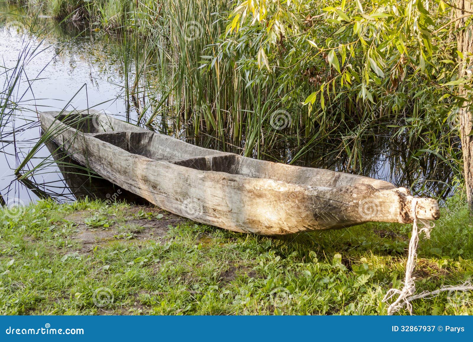 Old Wooden Canoe In Biskupin Museum - Poland. Royalty Free 