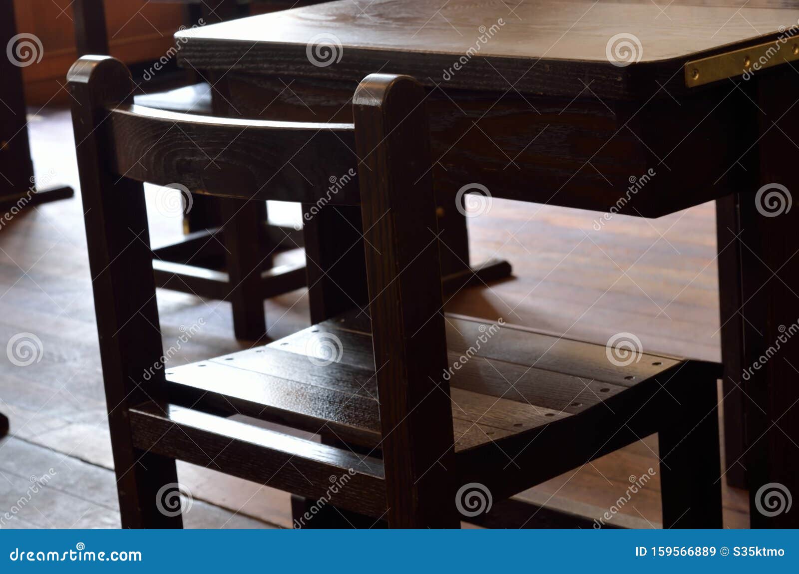 Old Wooden Chair And Desk Of Primary School Kyoto Japan Stock