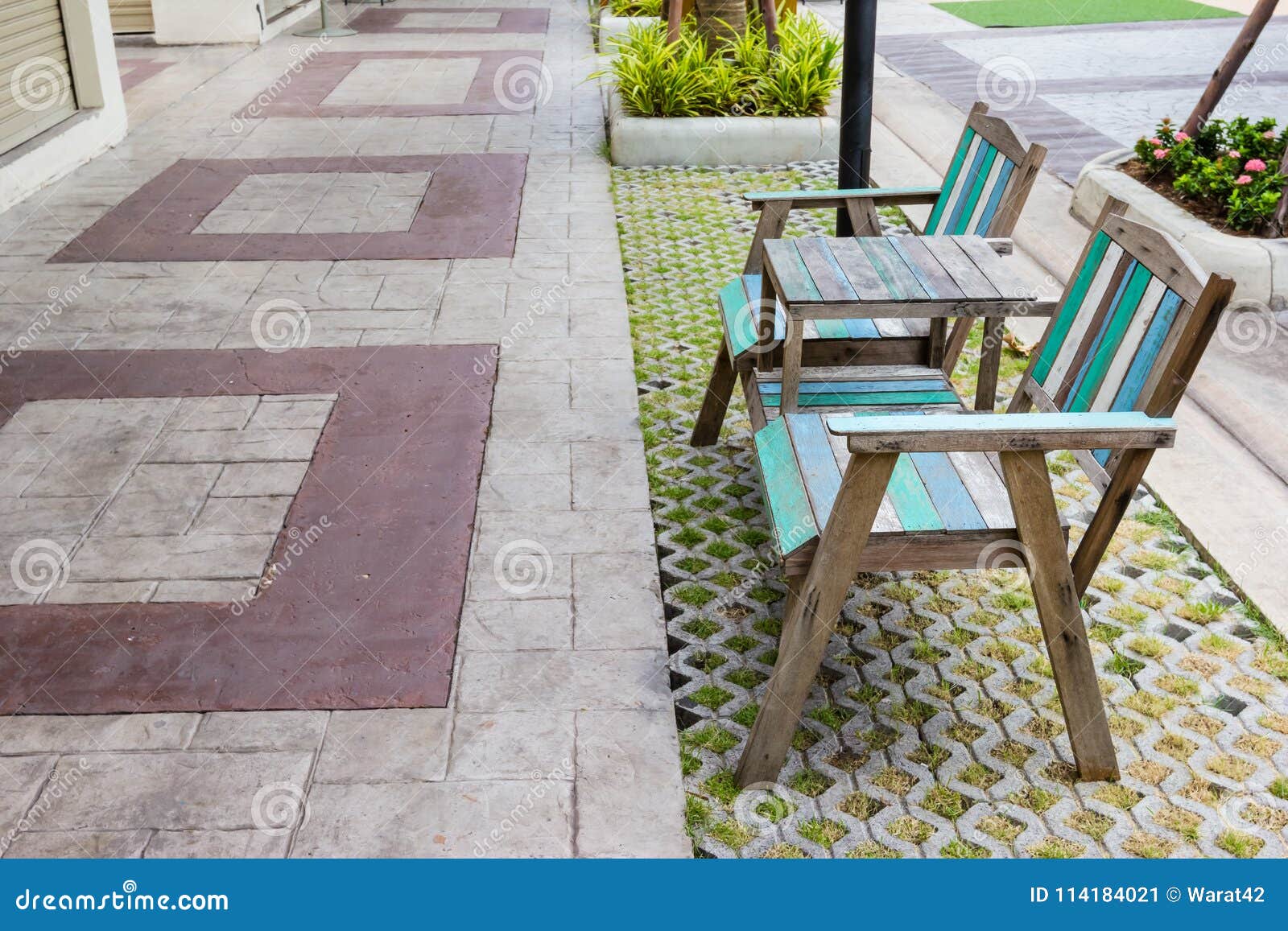 Old Wooden Chairs Outdoors With Bricks Floor Stock Image Image