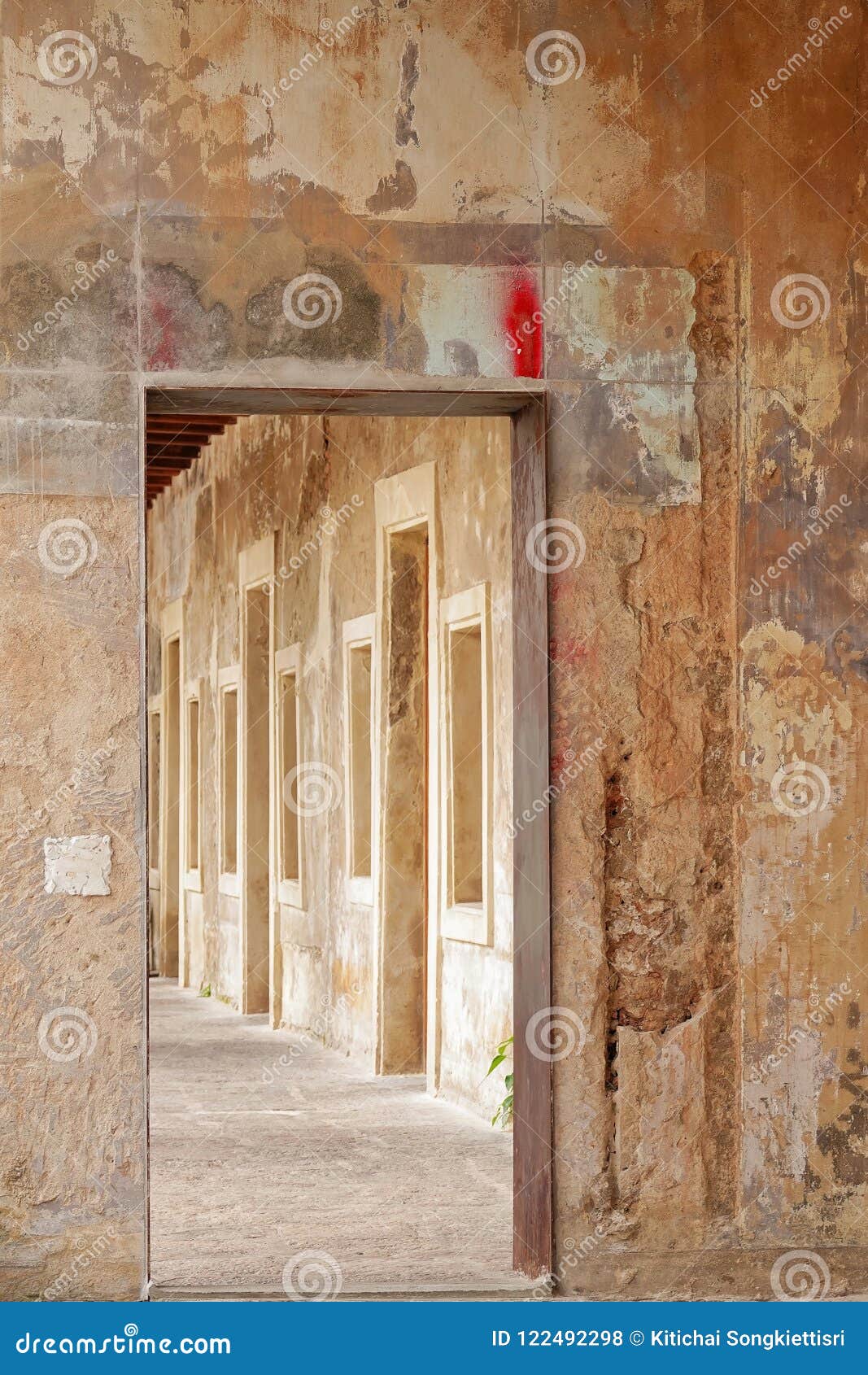 Old Wooden Door Frame In Cement Wall The House Interior