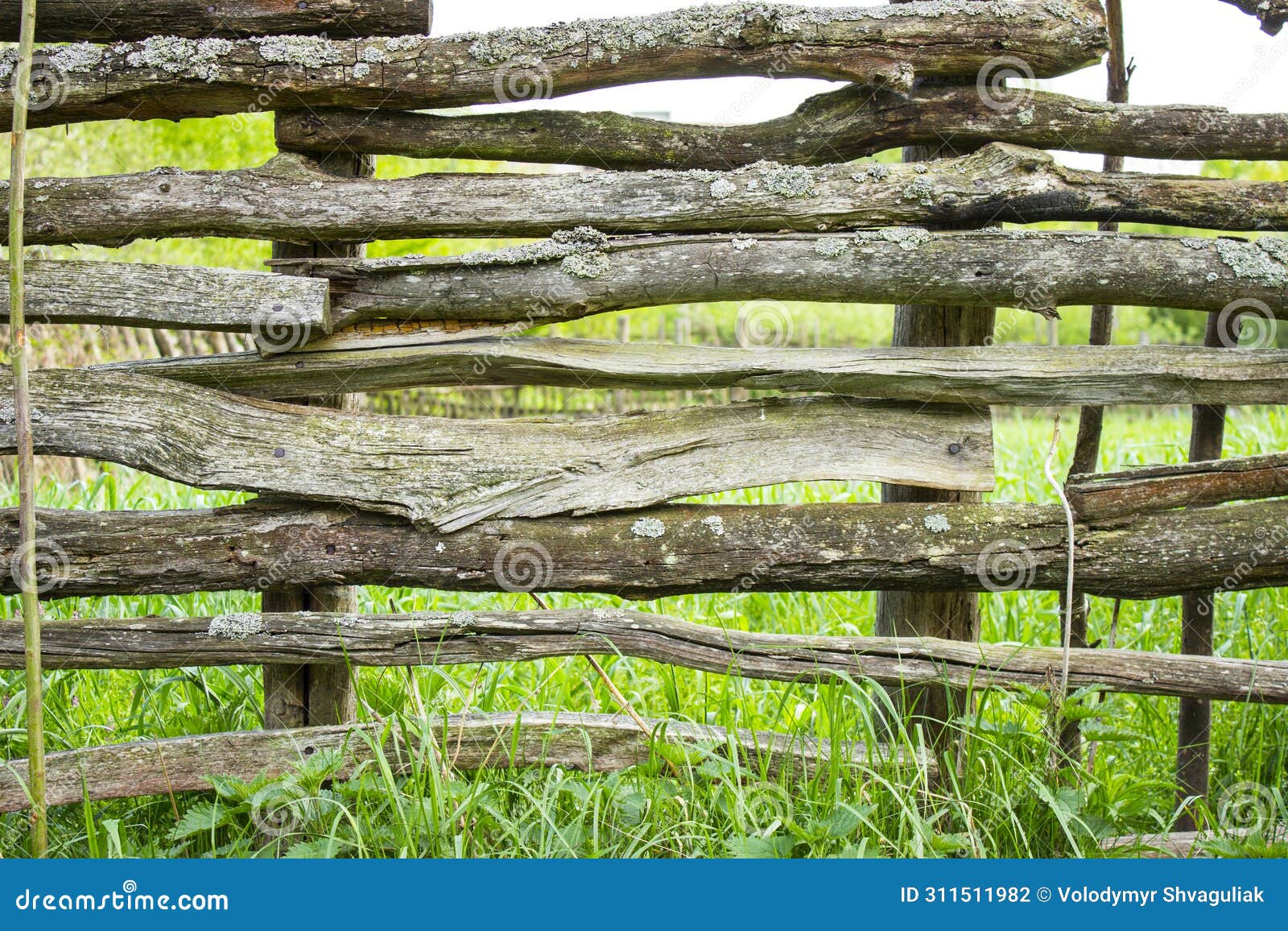 old wooden fence in the village. rural life of people in nature