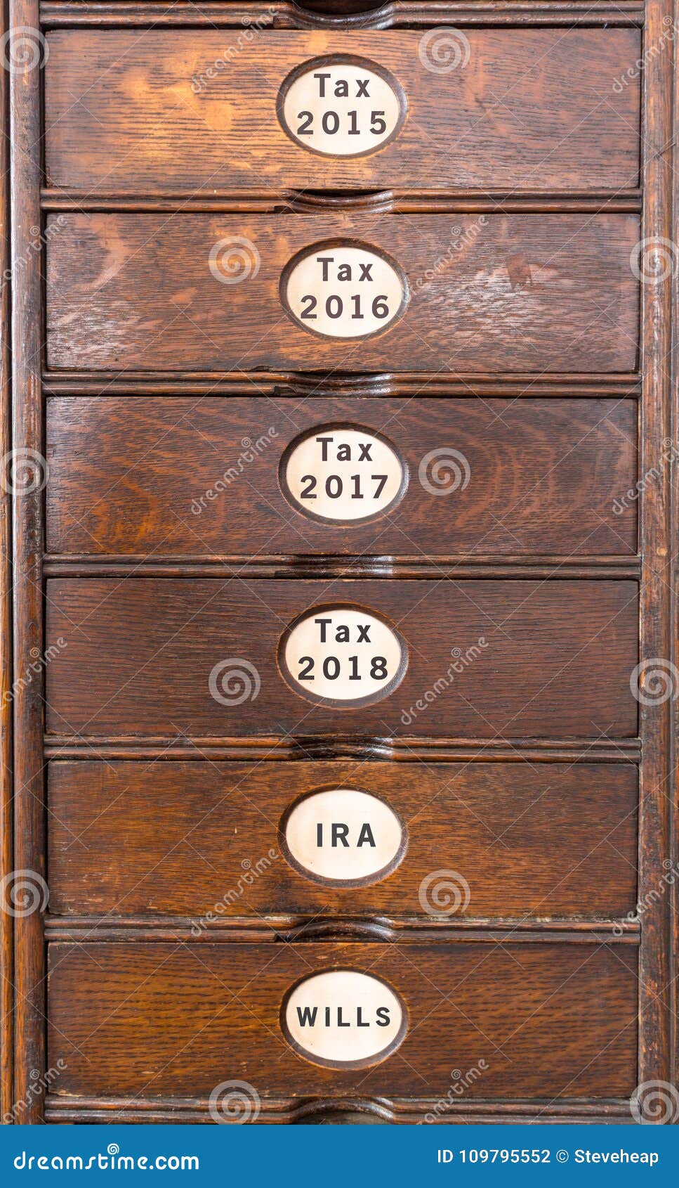 Old Wooden Filing Cabinet With Wooden Drawers Stock Photo Image