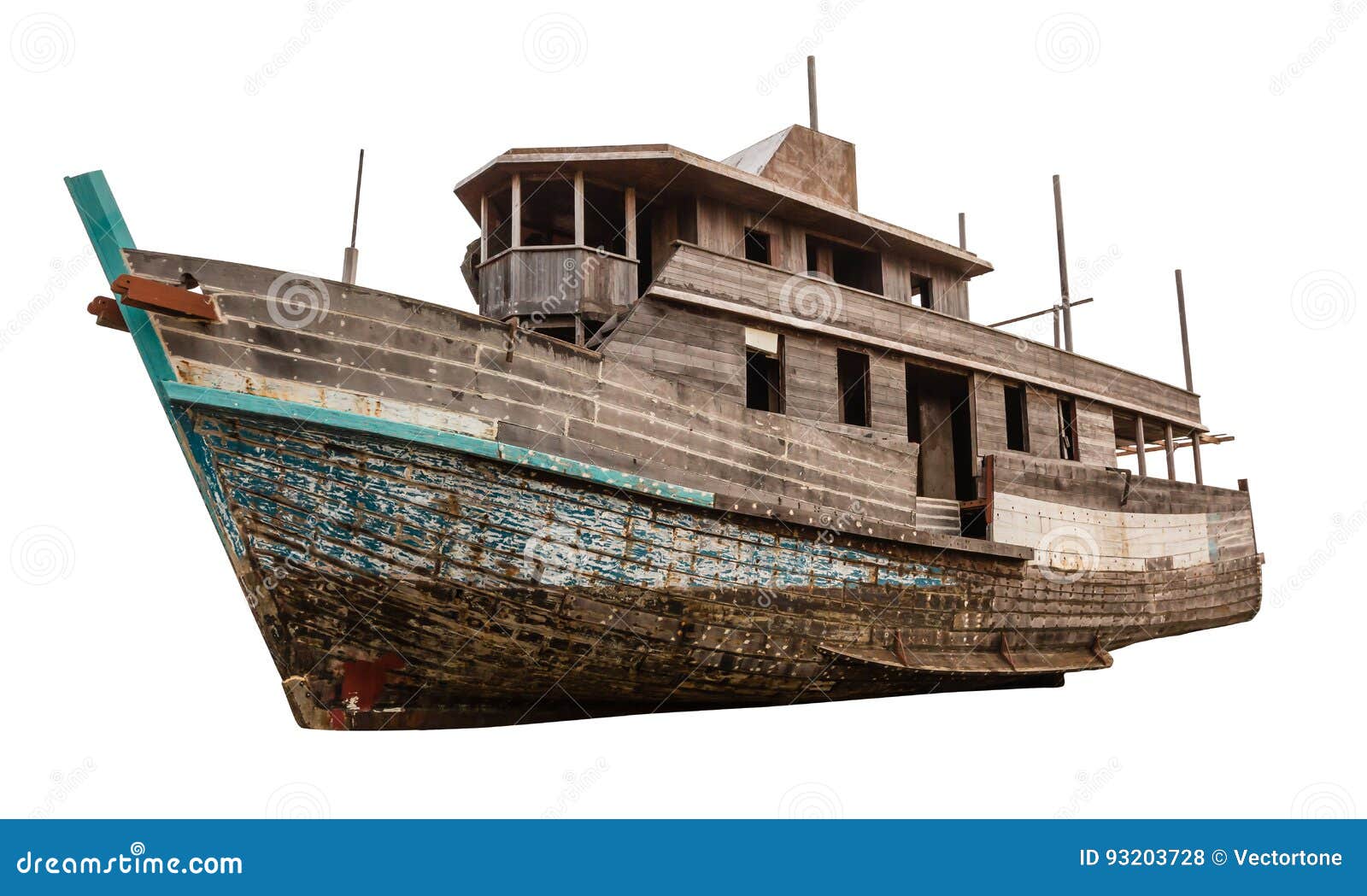 Old Wooden Fishing Boat Isolated on White Background. Stock Photo - Image  of ship, ancient: 93203728