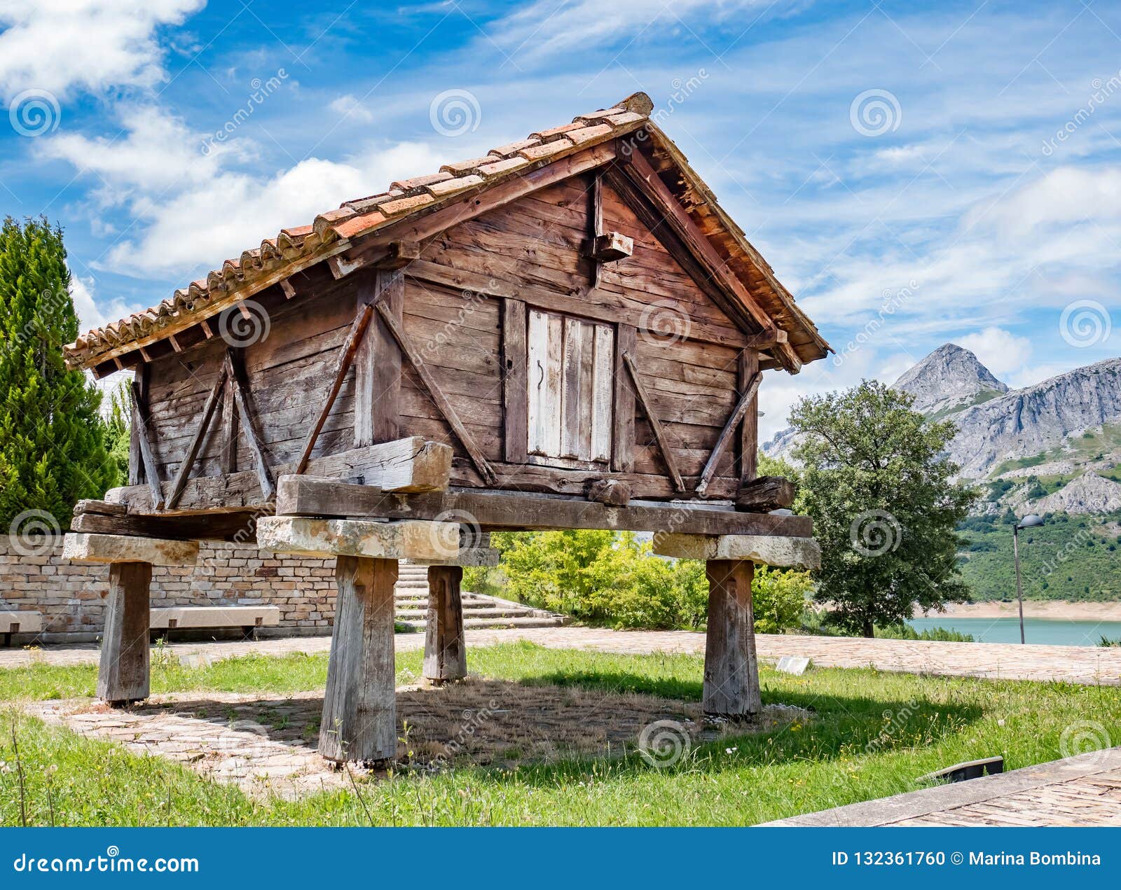 old wooden horreo, typical rural construction in spain.