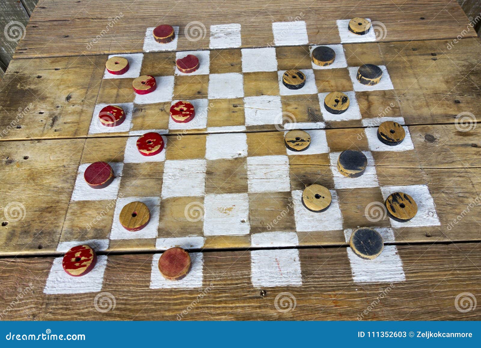 Old Wooden Painted Checkers Board With Red And Black Pieces Stock Image Image Of Pieces Fashioned