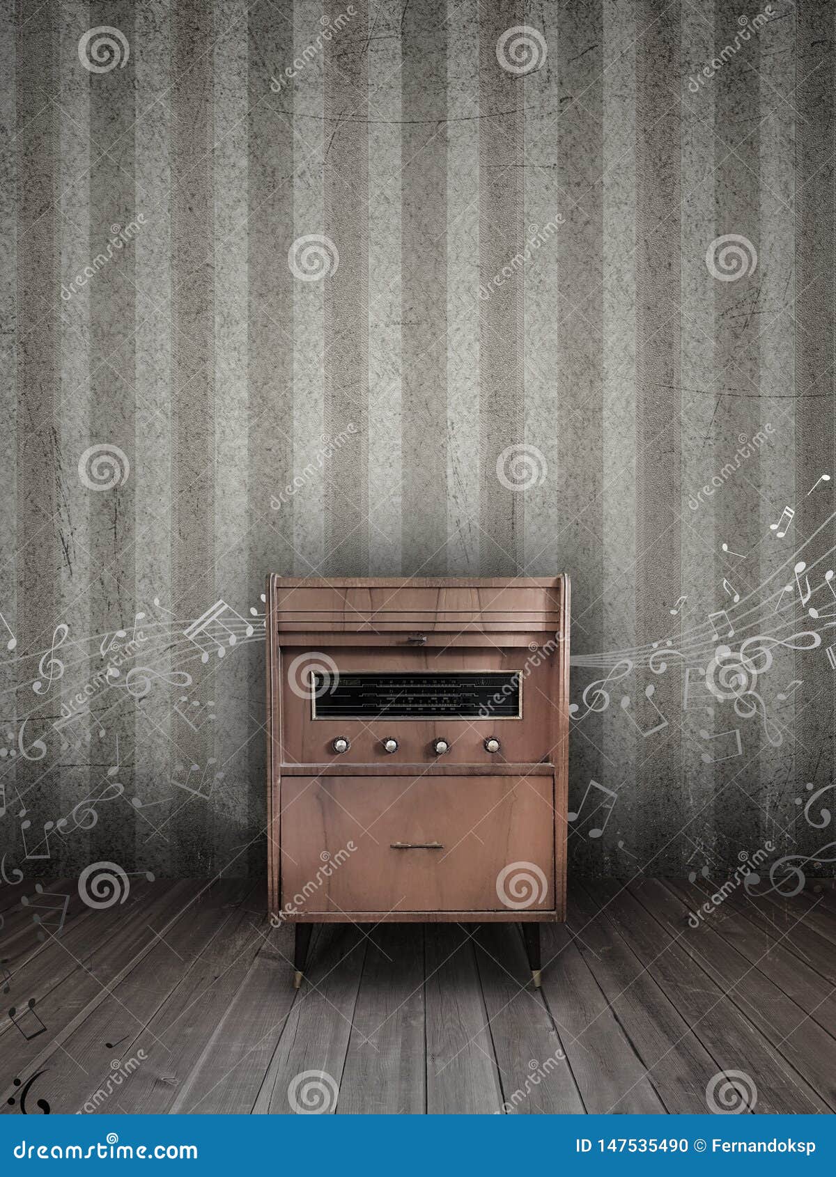 Old Wooden Retro Style Radio Receiver And Vinyl Player Stock Photo