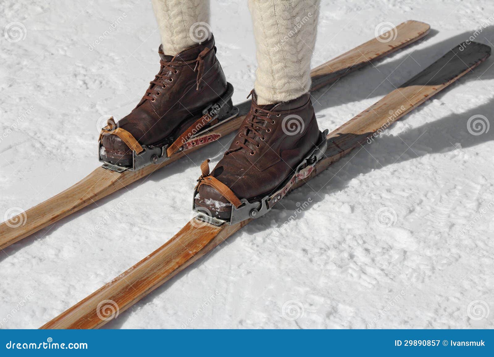 Wooden skis on snow snow hi-res stock photography and images - Alamy