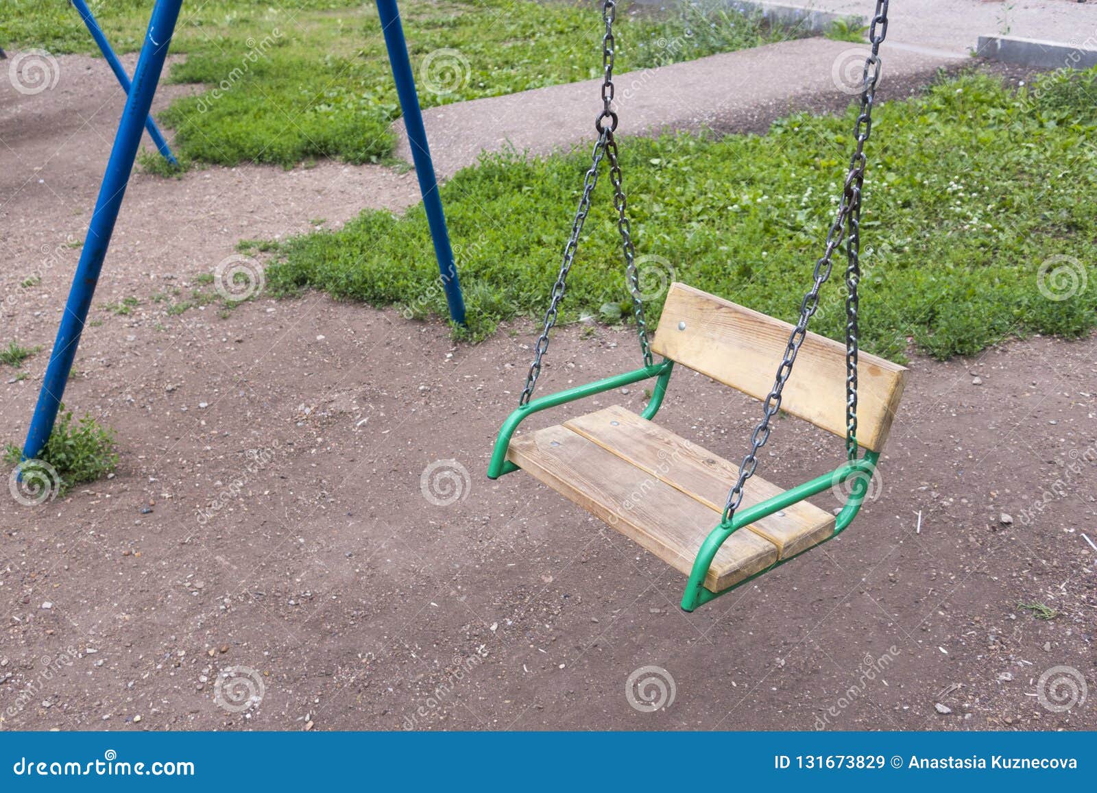 Old Wooden Swing on a Chain Stock Image Image of happy, object 131673829