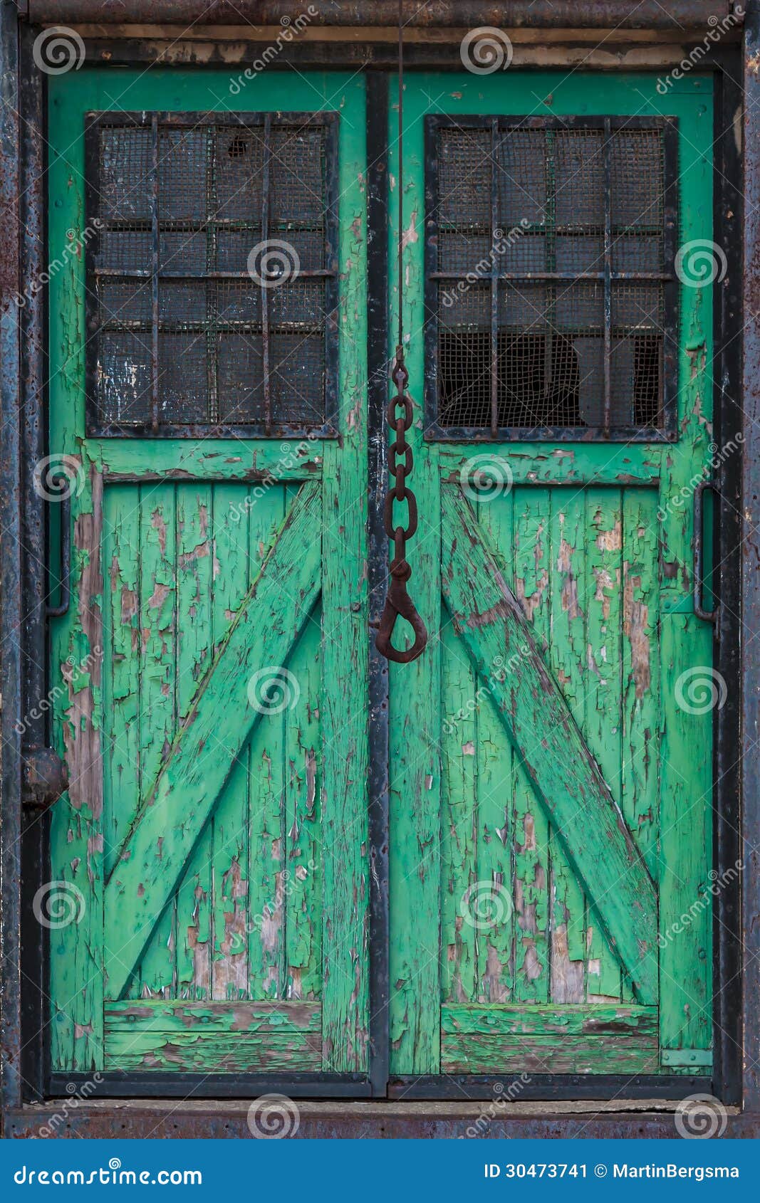 Old Wooden Warehouse Door With A Crane Hook In Front Stock ...