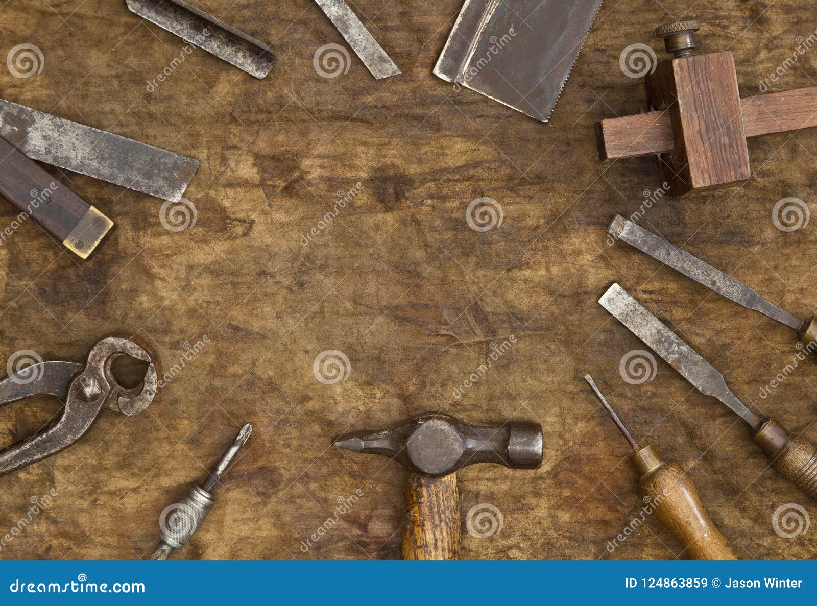 Old Woodwork Tools Frame stock image. Image of retro 124863859