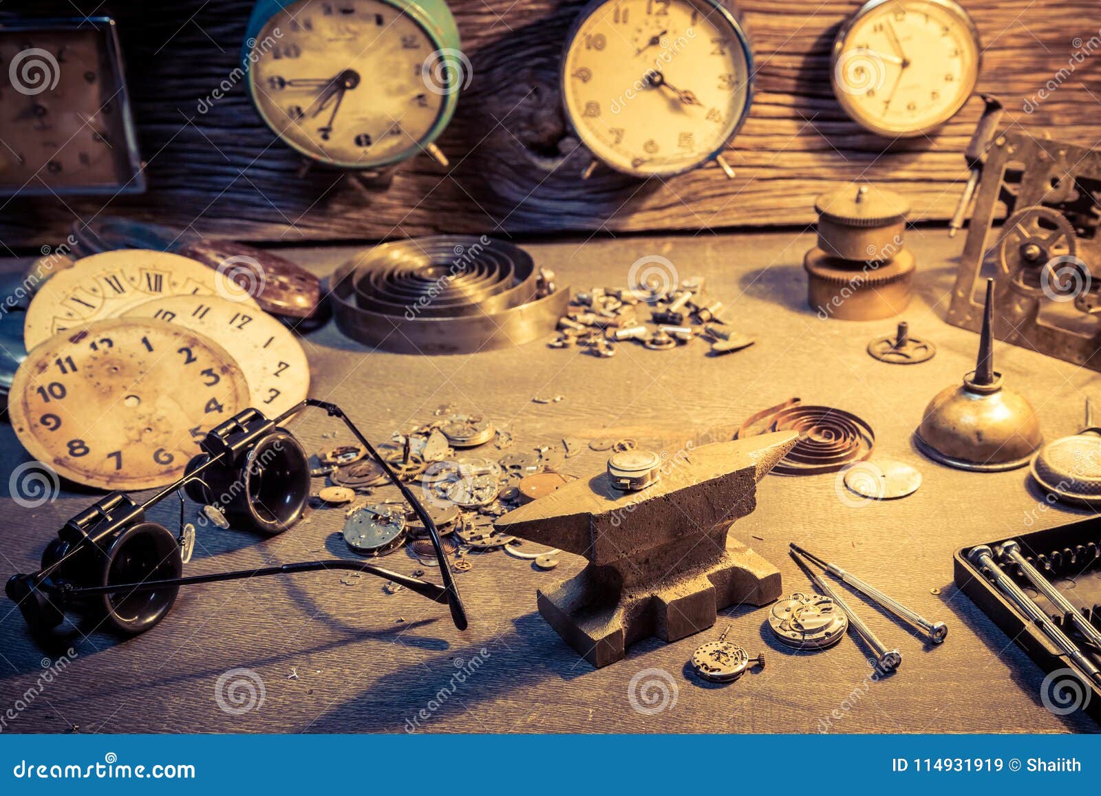 Old with Parts of Clocks and Tools Stock Image Image of vintage, closeup 114931919