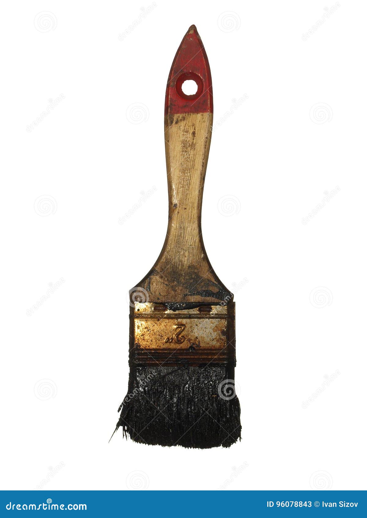 Old Worn Brush with Traces of Paint Isolated on White Background Stock