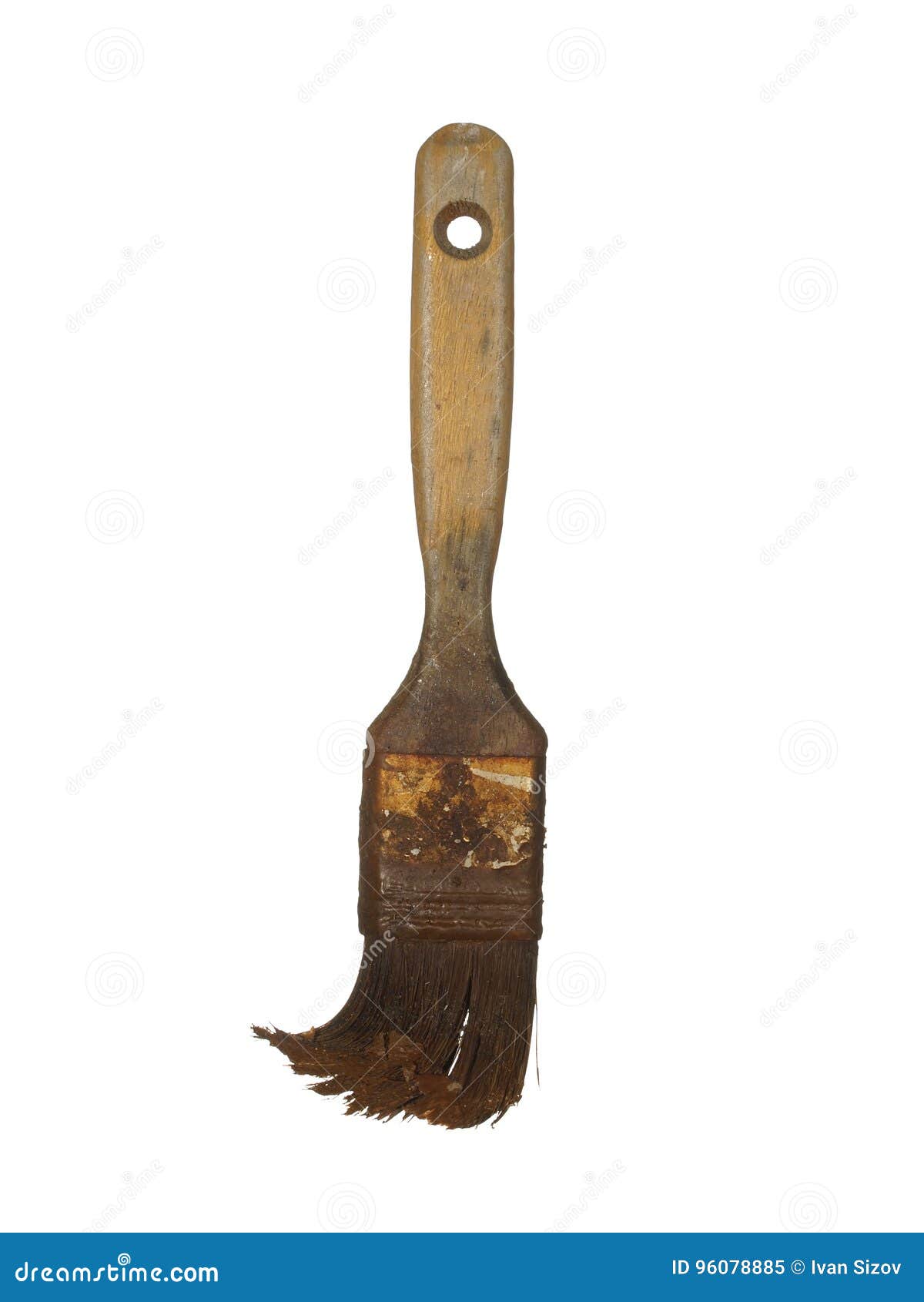 Old Worn Brush with Traces of Paint Isolated on White Background Stock