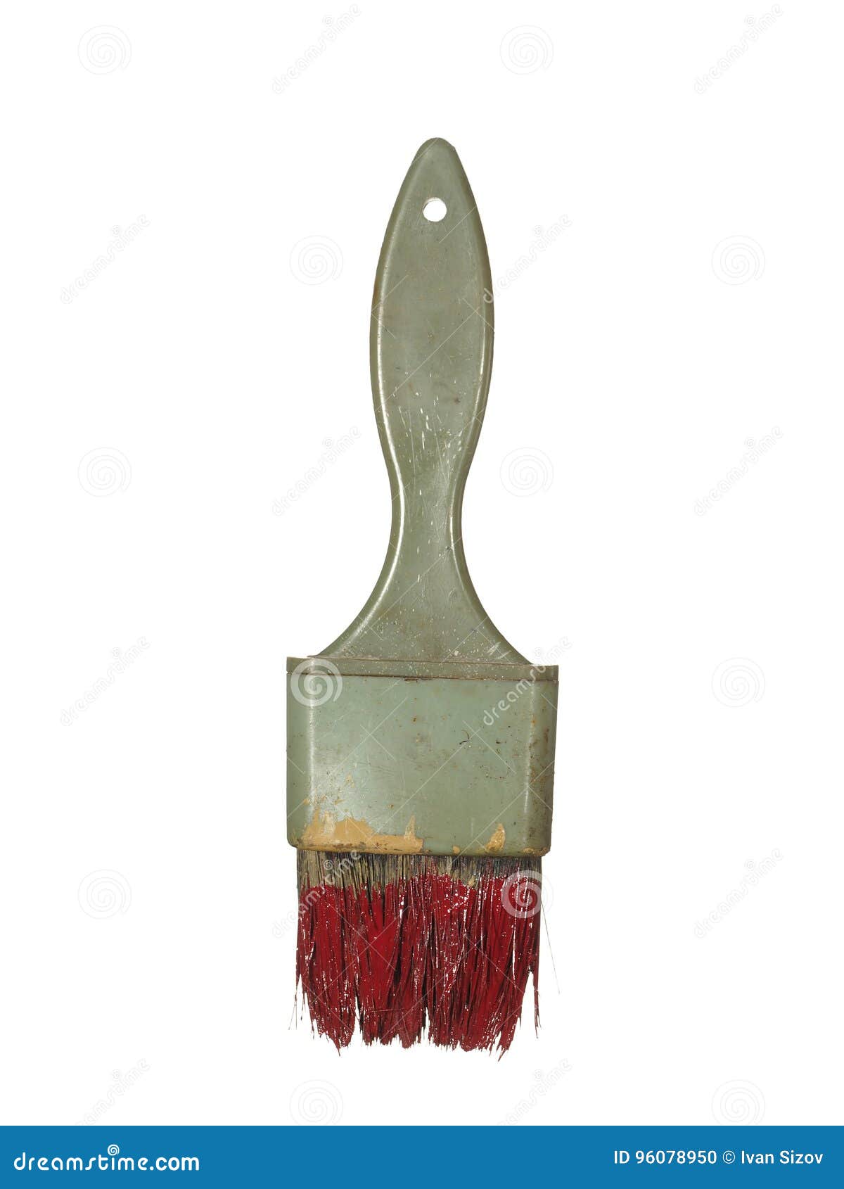 Old Worn Brush with Traces of Paint Isolated on White Background Stock