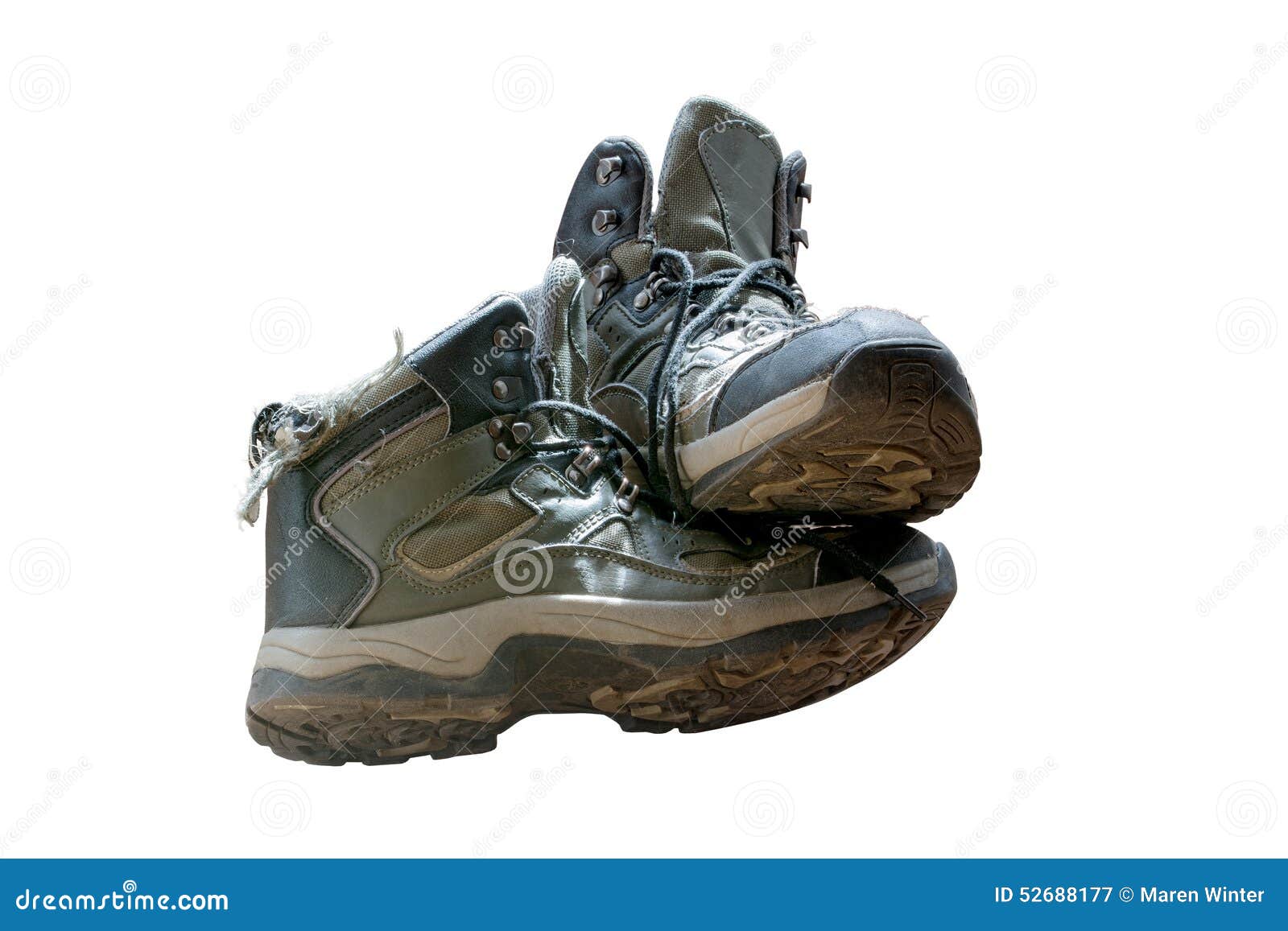 Old Worn Hiking Boots Isolated on White Background Stock Image Image