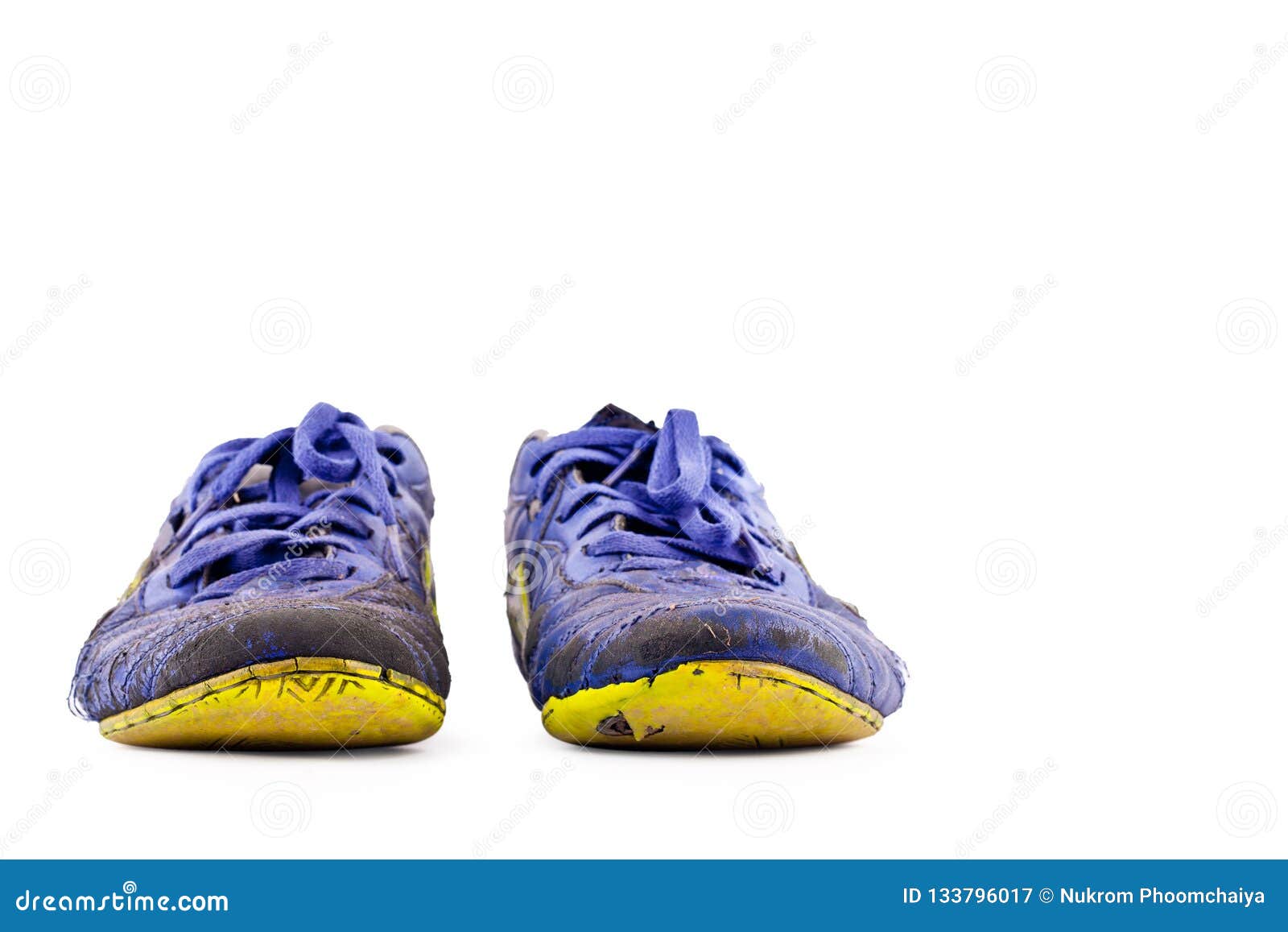 Old Worn Out Dirty Blue Futsal Sports Shoes on White Background ...