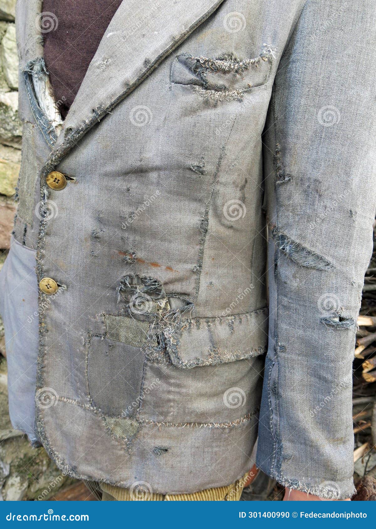 Old Worn And Shabby Jacket Used By The Farmer In The Countryside Stock