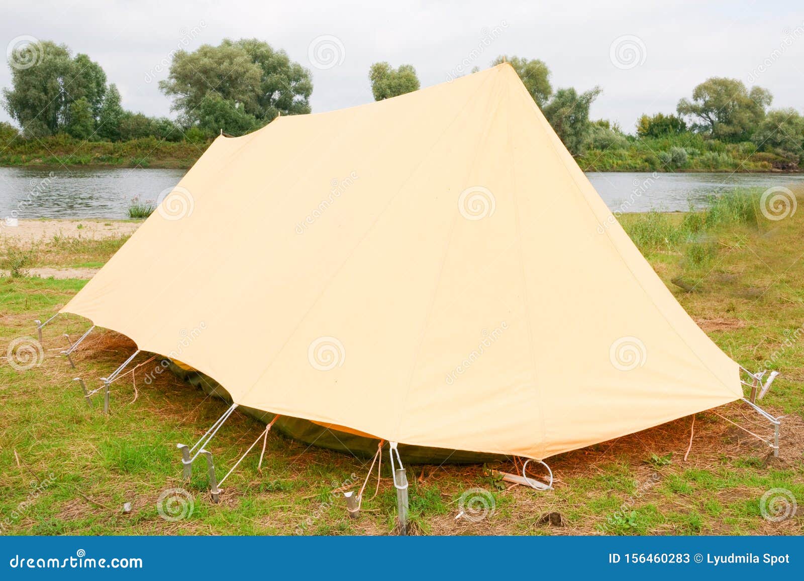 Old Yellow Canvas Camping Tent with Iron Pegs Stock Image Image of field, british 156460283