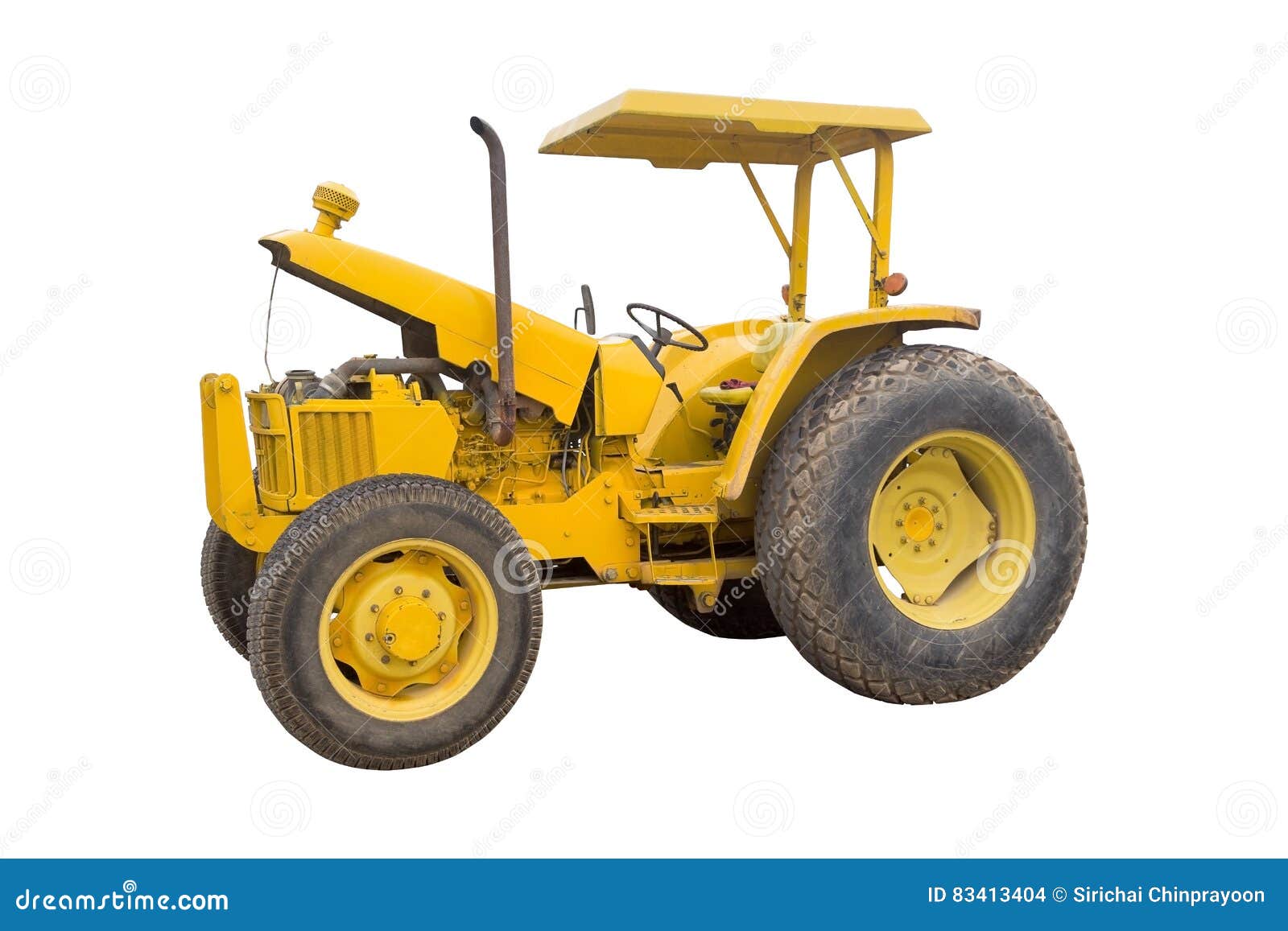 The Old Yellow Tractor Isolated on White Background Stock Photo Image