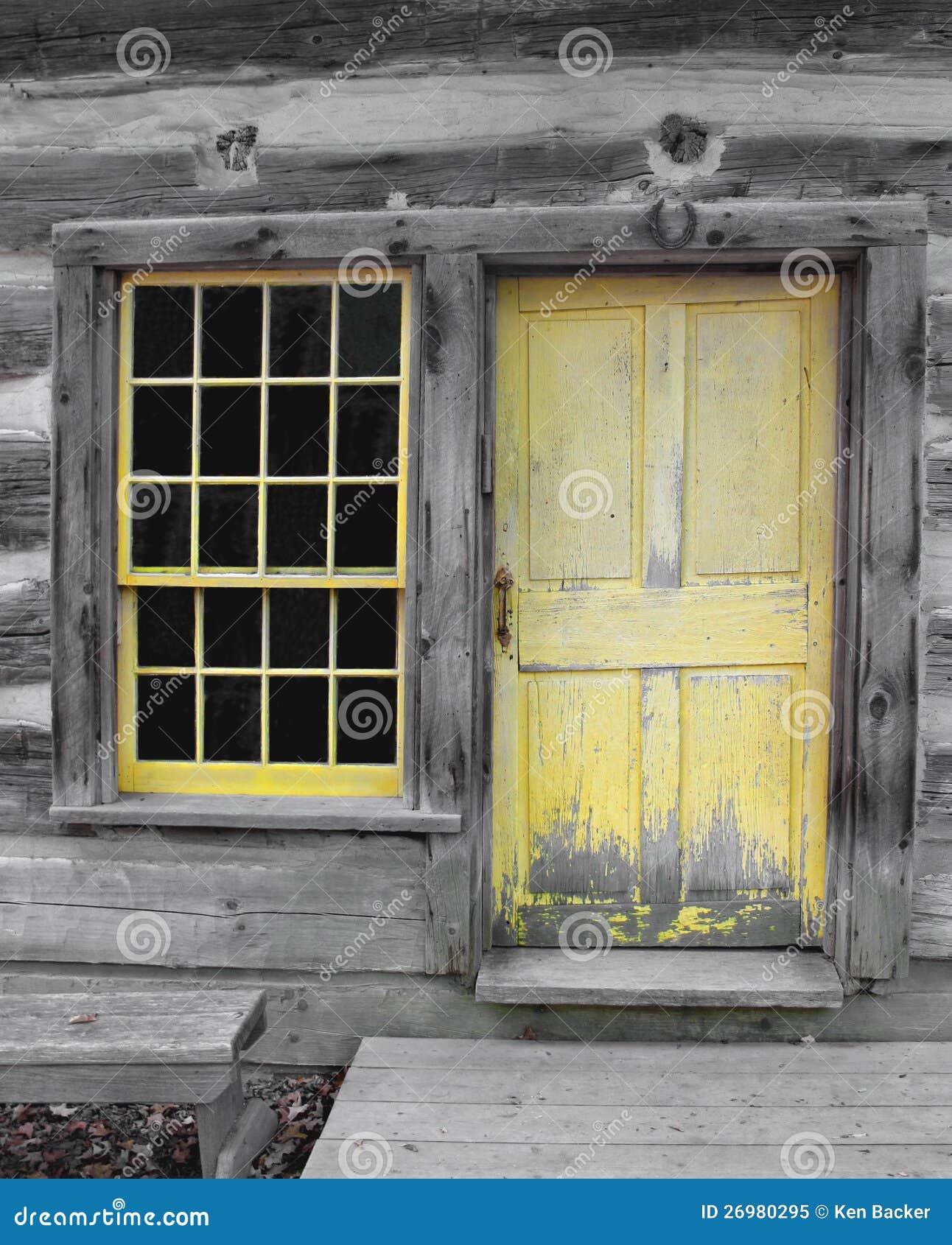 Old Yellow Wooden Door and Window. Stock Image Image of building, weathered 26980295