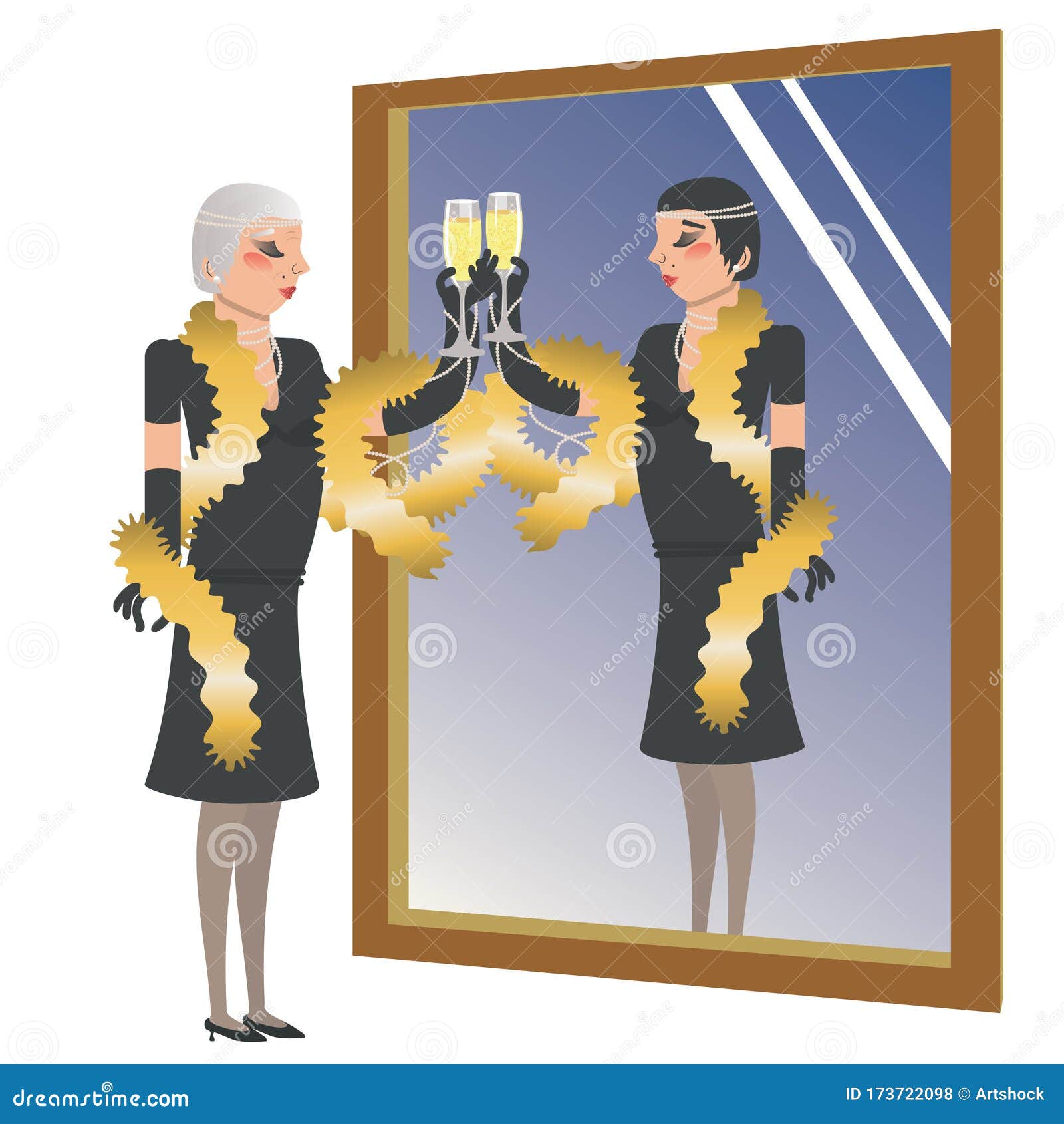 Old and Young Woman in Mirror with Champagne Stock Vector ...