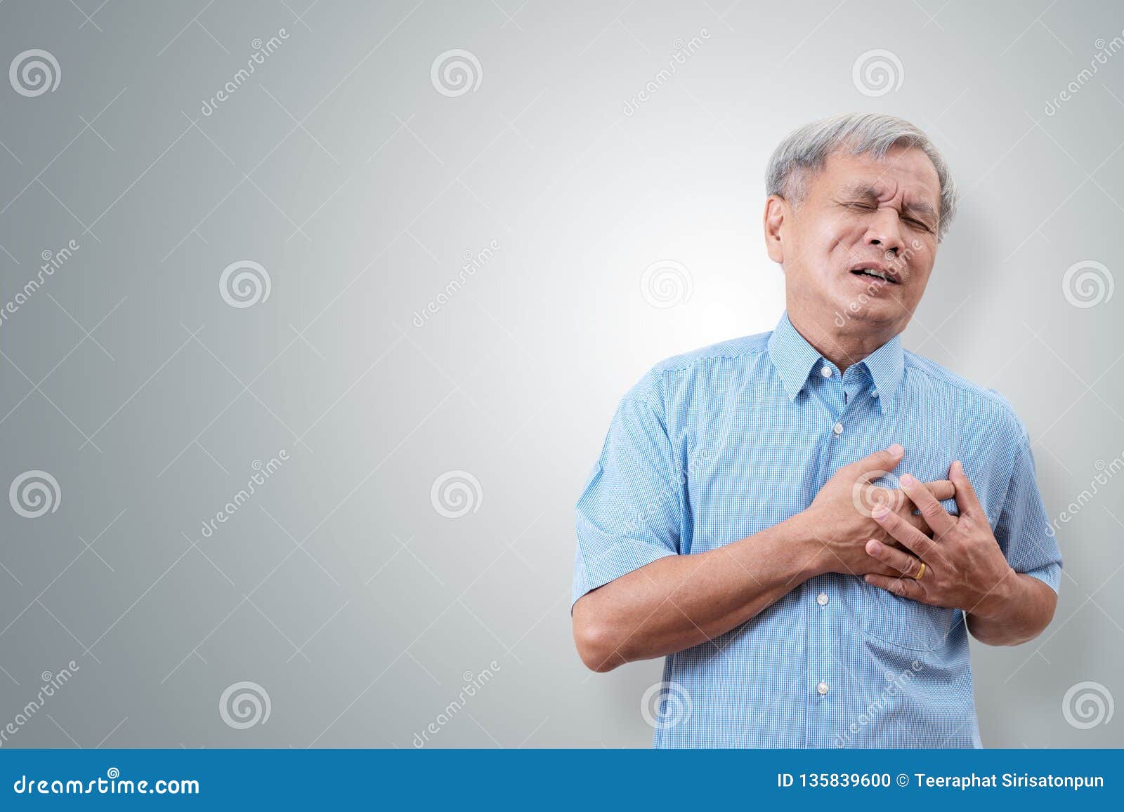 Older Asian Man Clutching and Having Chest Pain Cause from Heart Attack ...