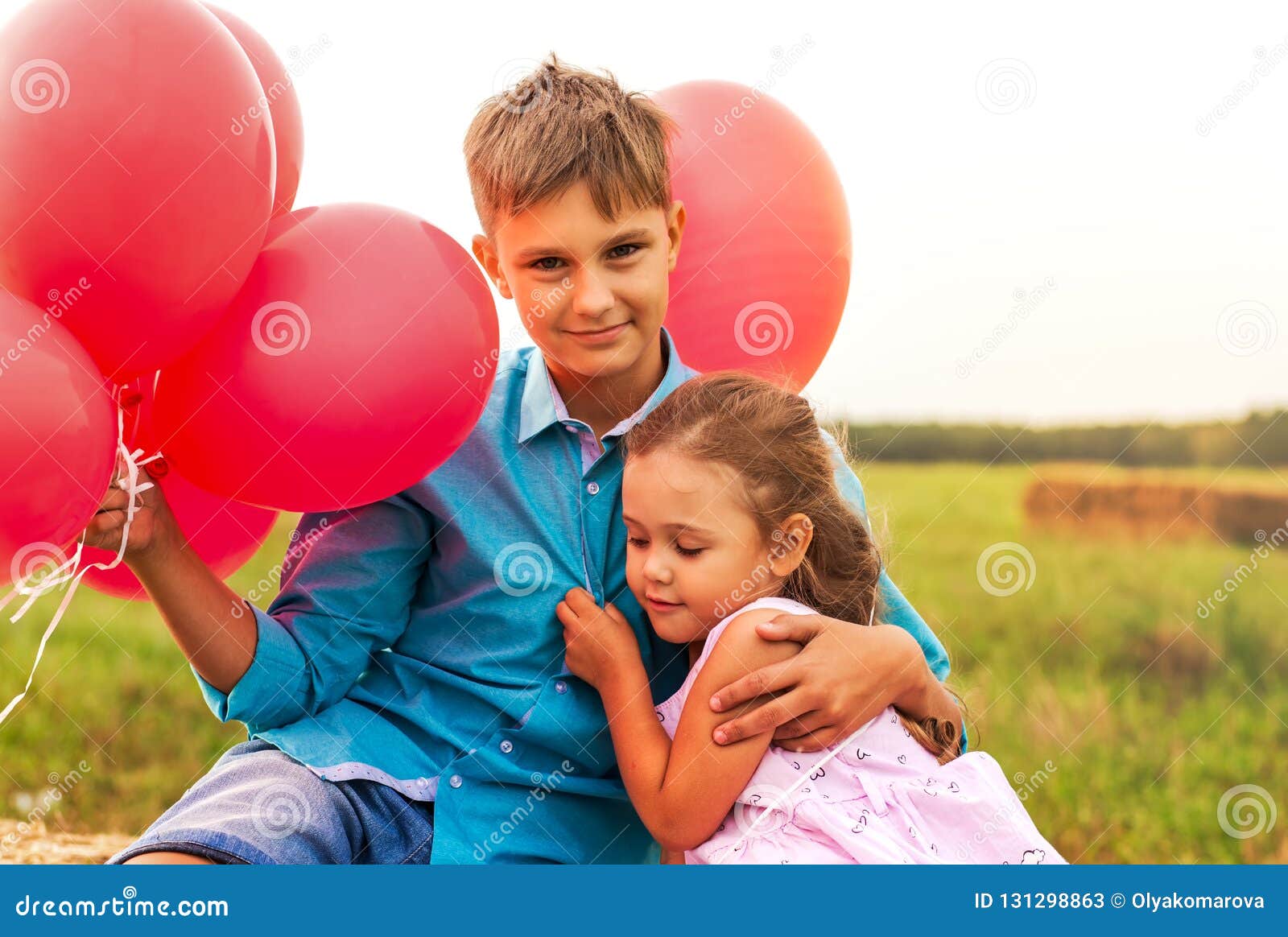 Older Brother Hugs Sister In The Summer In Nature Stock Image Image Of Happy Summer 131298863
