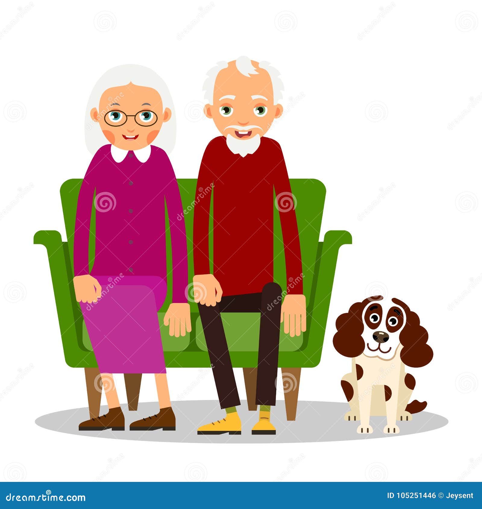 Older Couple. on the Sofa Sitting Elderly Woman, Man and Dog Stock Vector -  Illustration of pensioner, furniture: 105251446