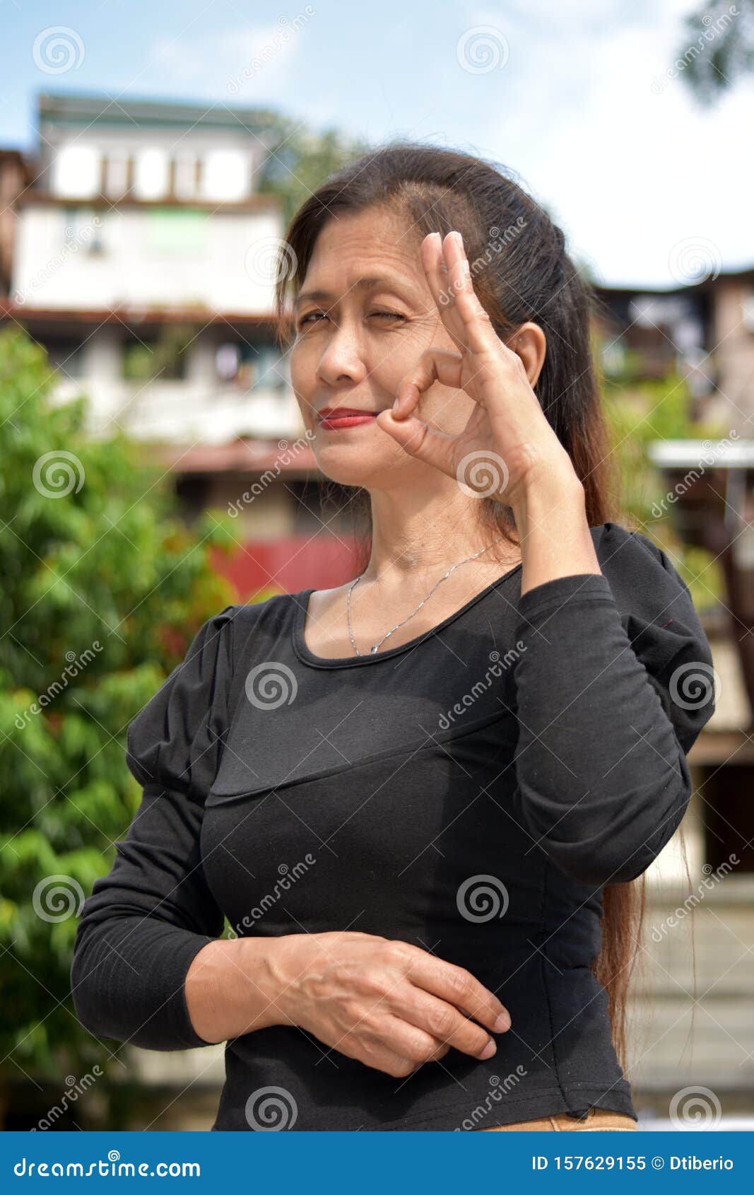 Older Filipina Female Senior And Okay Sign Stock Image Imag