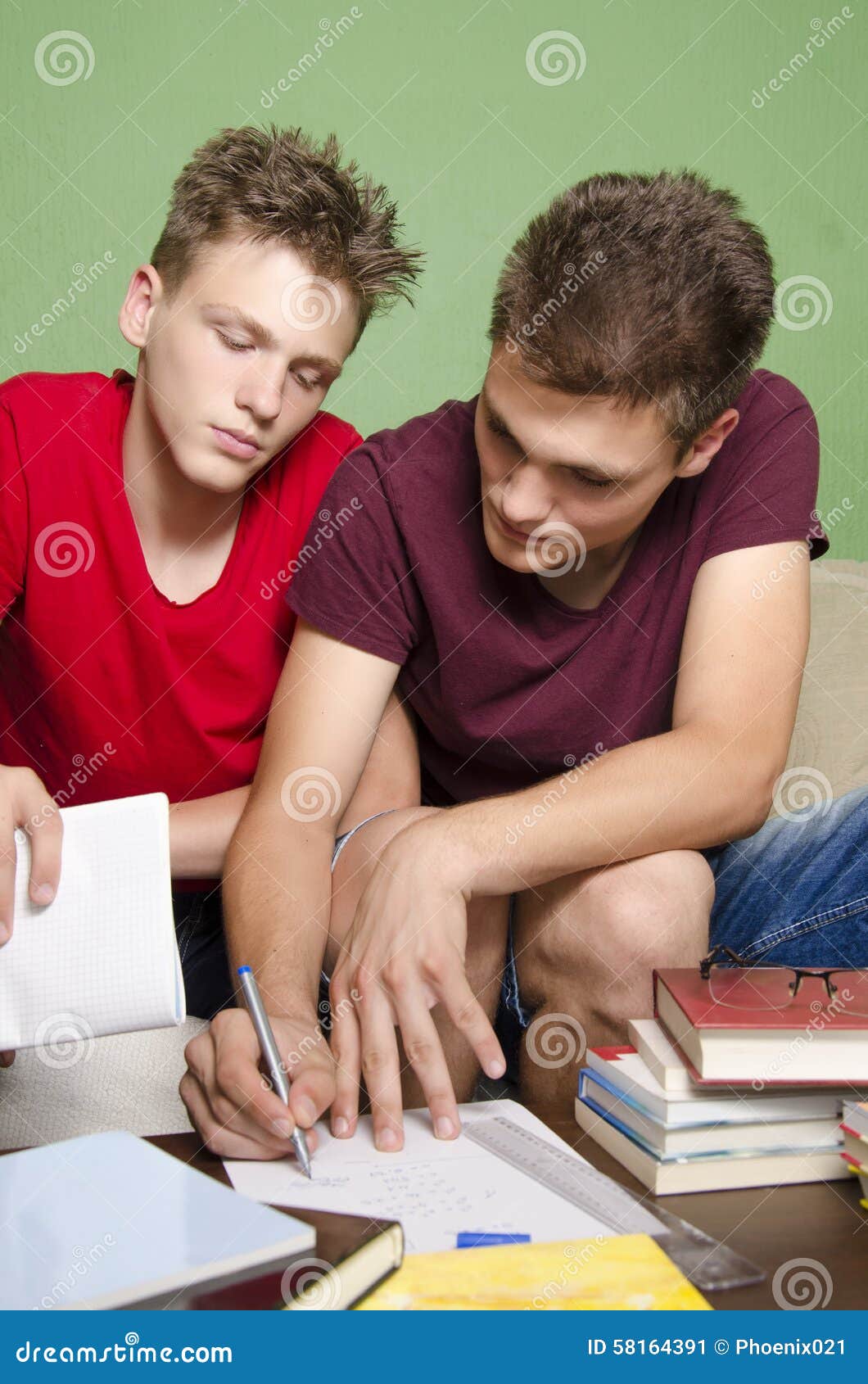 Older Kid Helping Younger One with Homework Stock Image Image of