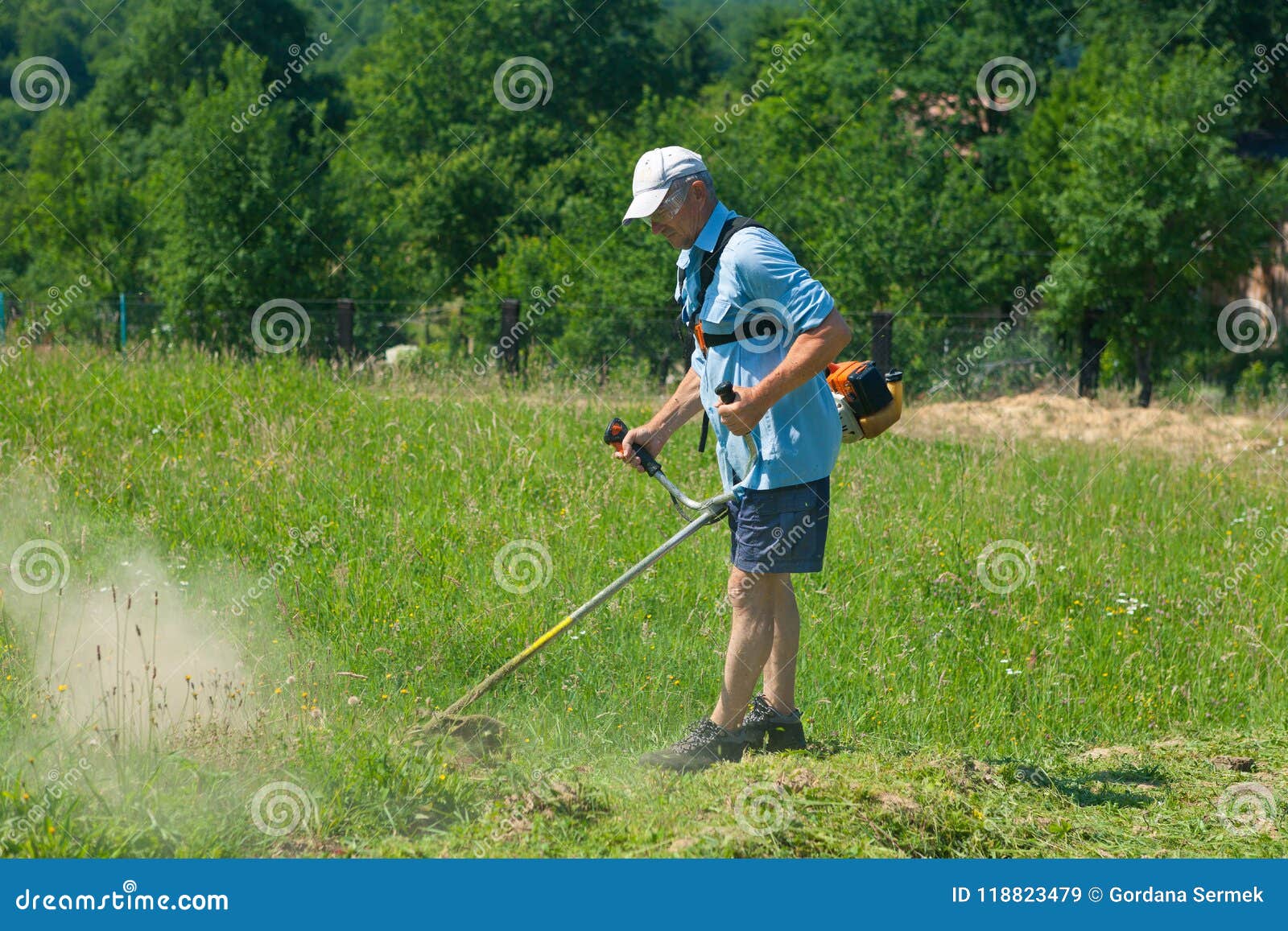 Man Cutting Grass with the Trimmer Stock Image - Image of farmer, belt ...