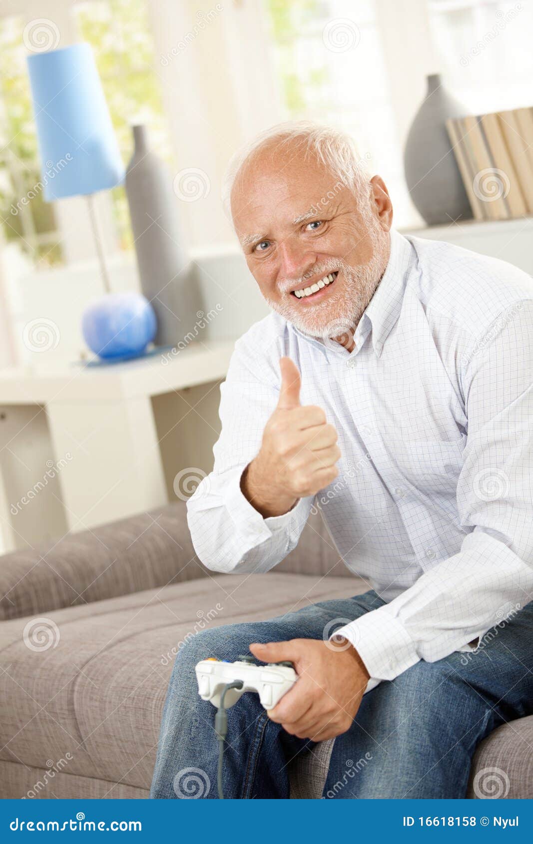 Older Man Giving Thumb Up with Computer Game Stock Photo - Image of camera,  computer: 16618158