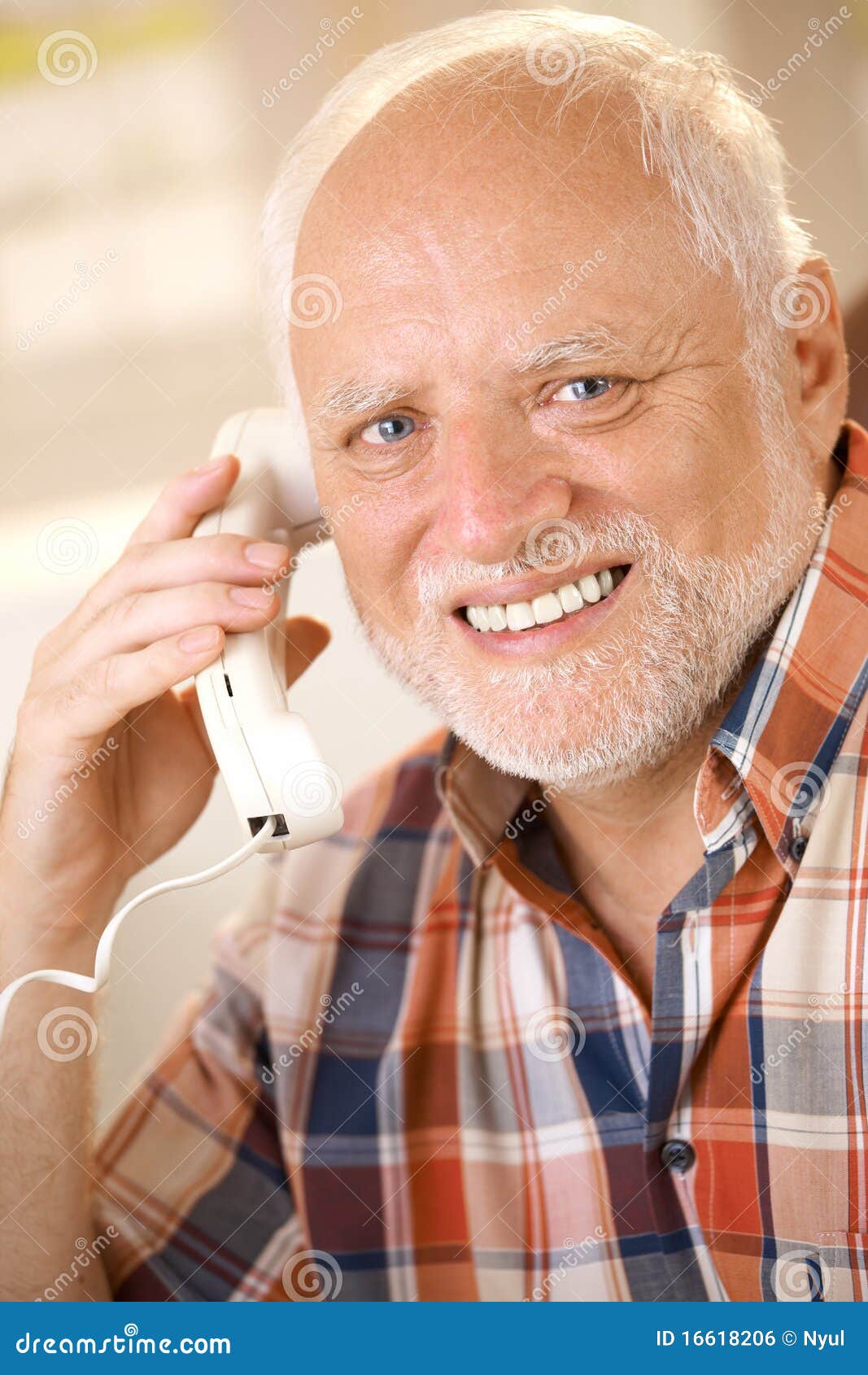 Older Man On Landline Phone Call Stock Photo - Image of landline