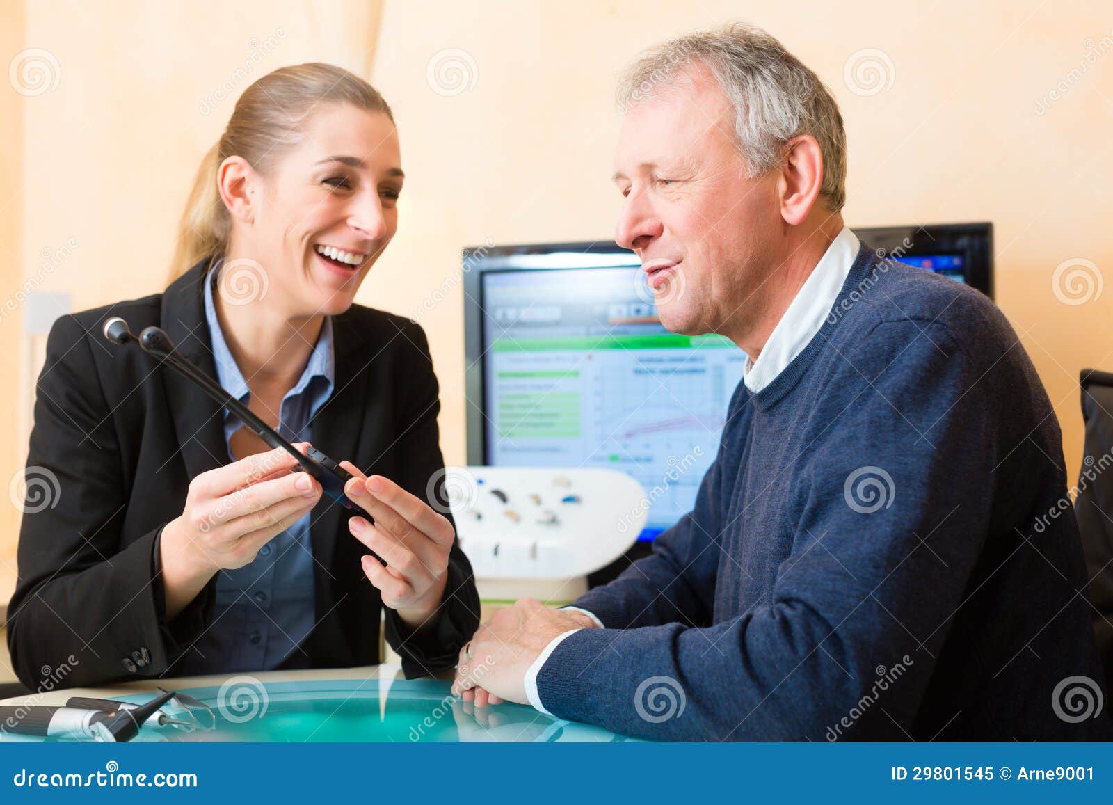 deaf man makes a hearing test